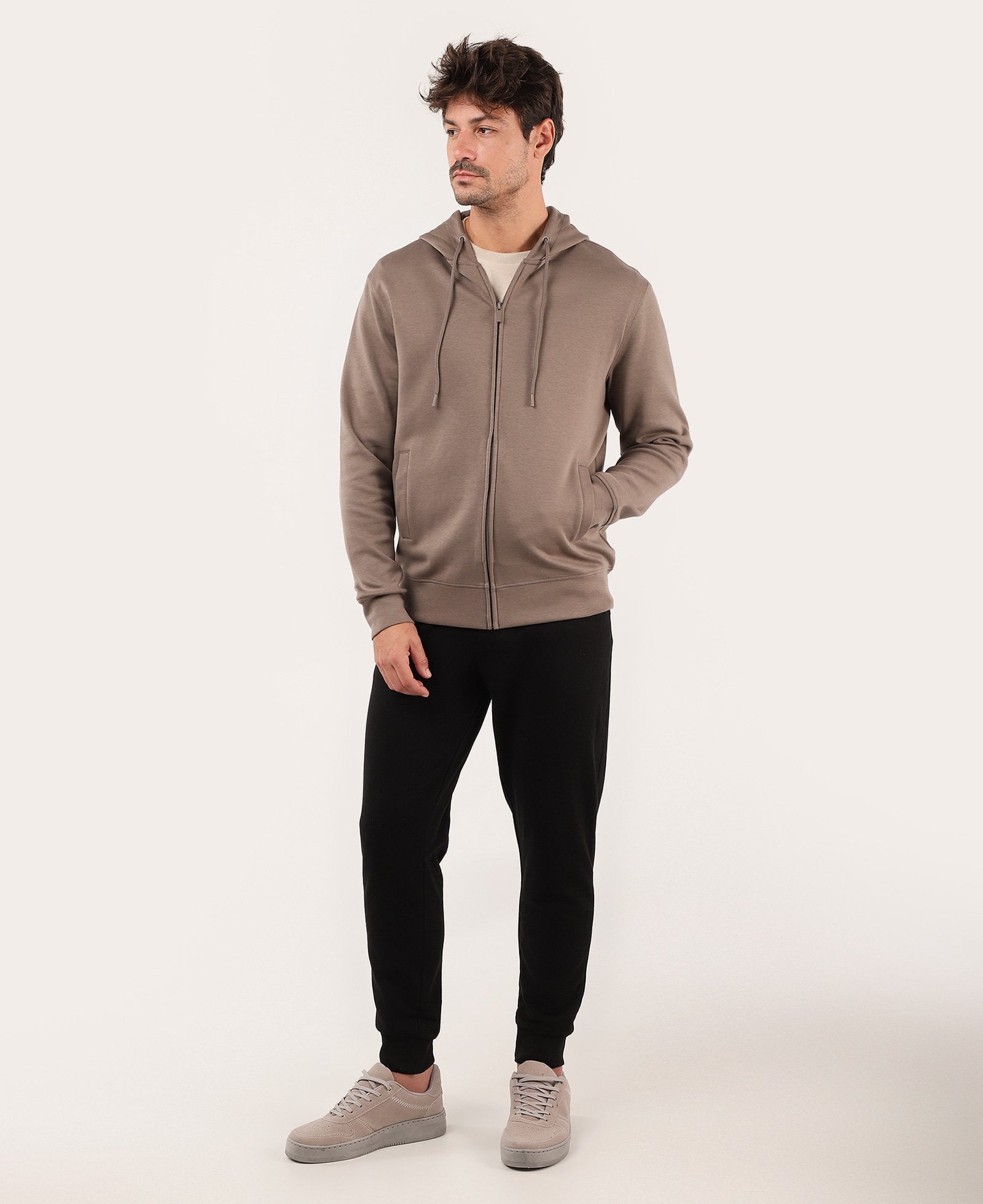 Blusa de moletom masculina aberta com capuz marrom | Pool Basics
