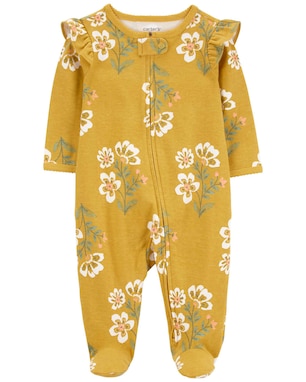 Macacão bebê floral com babados amarelo | Carter's