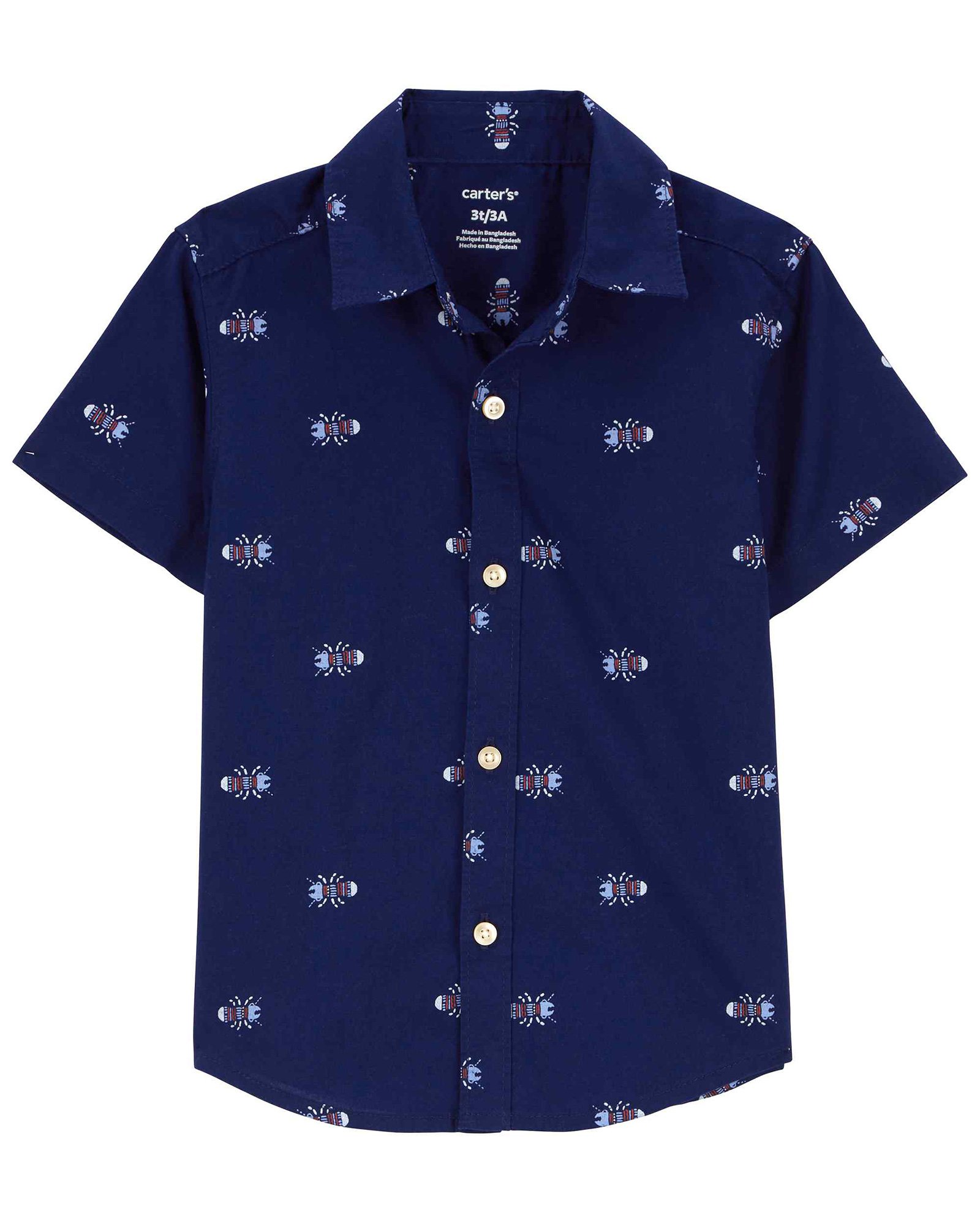 Camisa infantil com colarinho bichinhos azul | Carter's