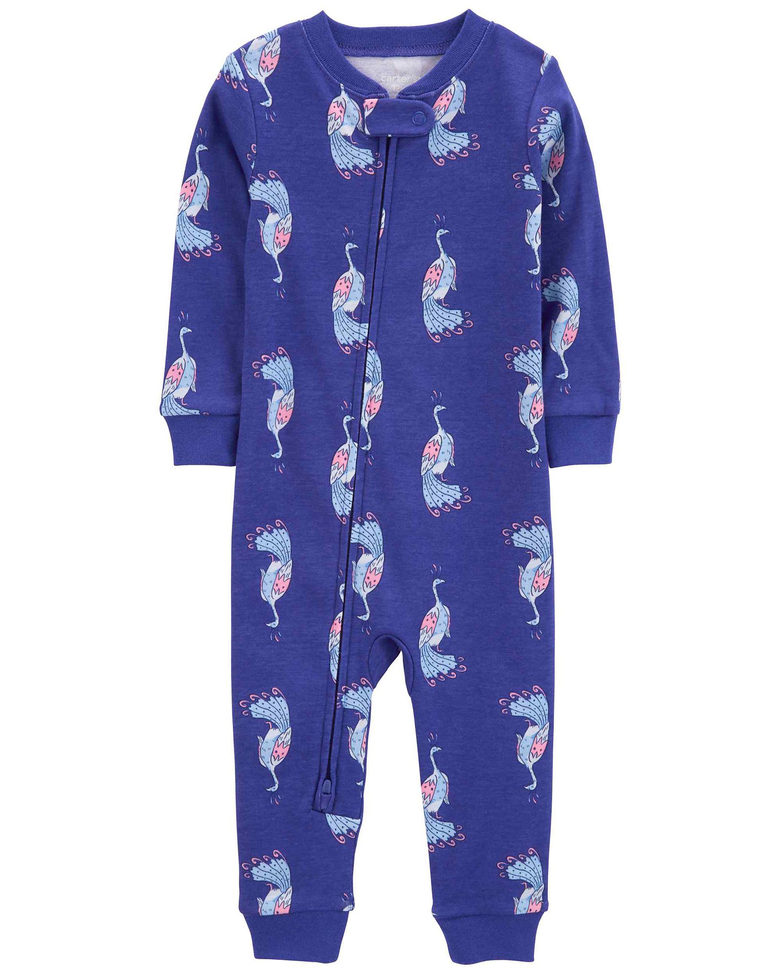 Macacão pijama bebê em fleece barra em ribana pavão azul | Carter's