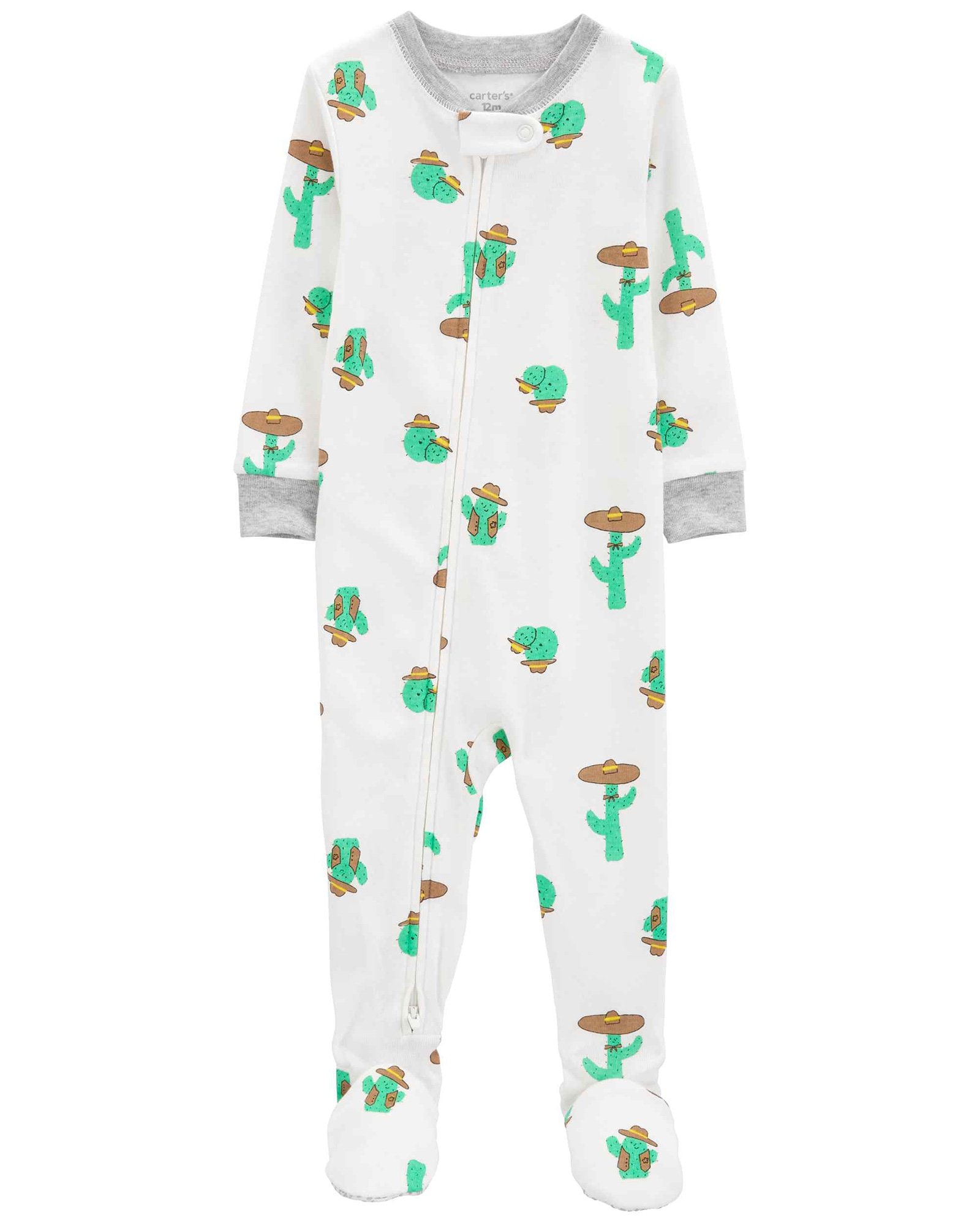 Macacão pijama infantil com pezinho cacto branco | Carter's