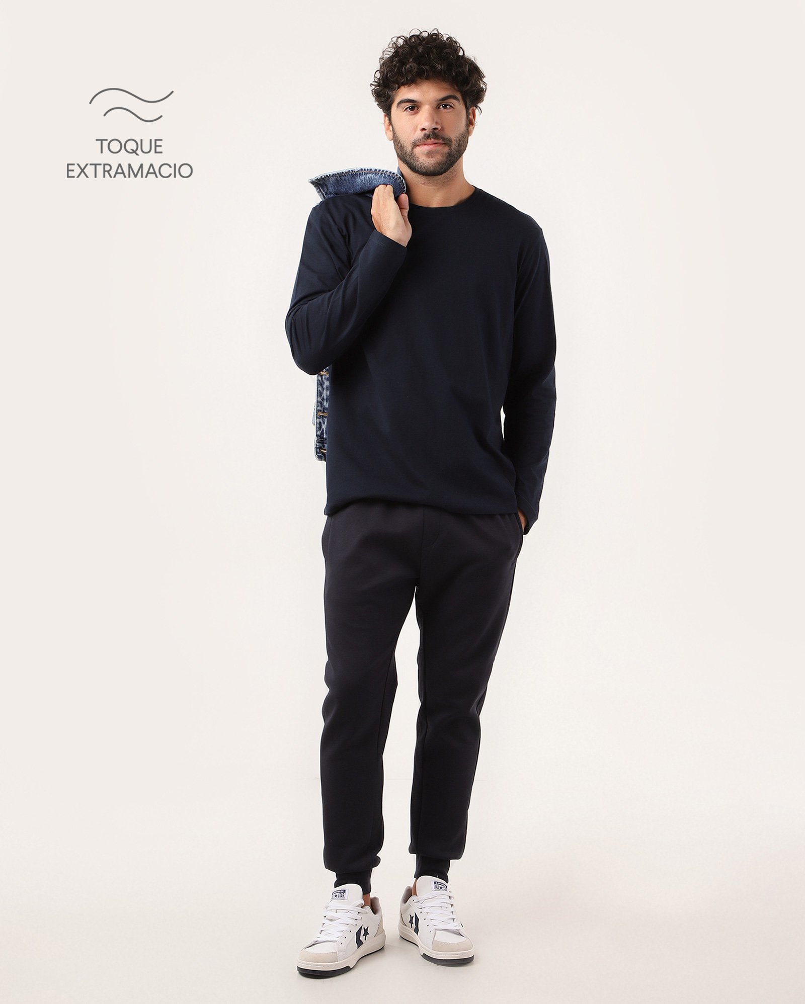 Calça de moletom encorpado masculina slim jogger - Azul Escuro
