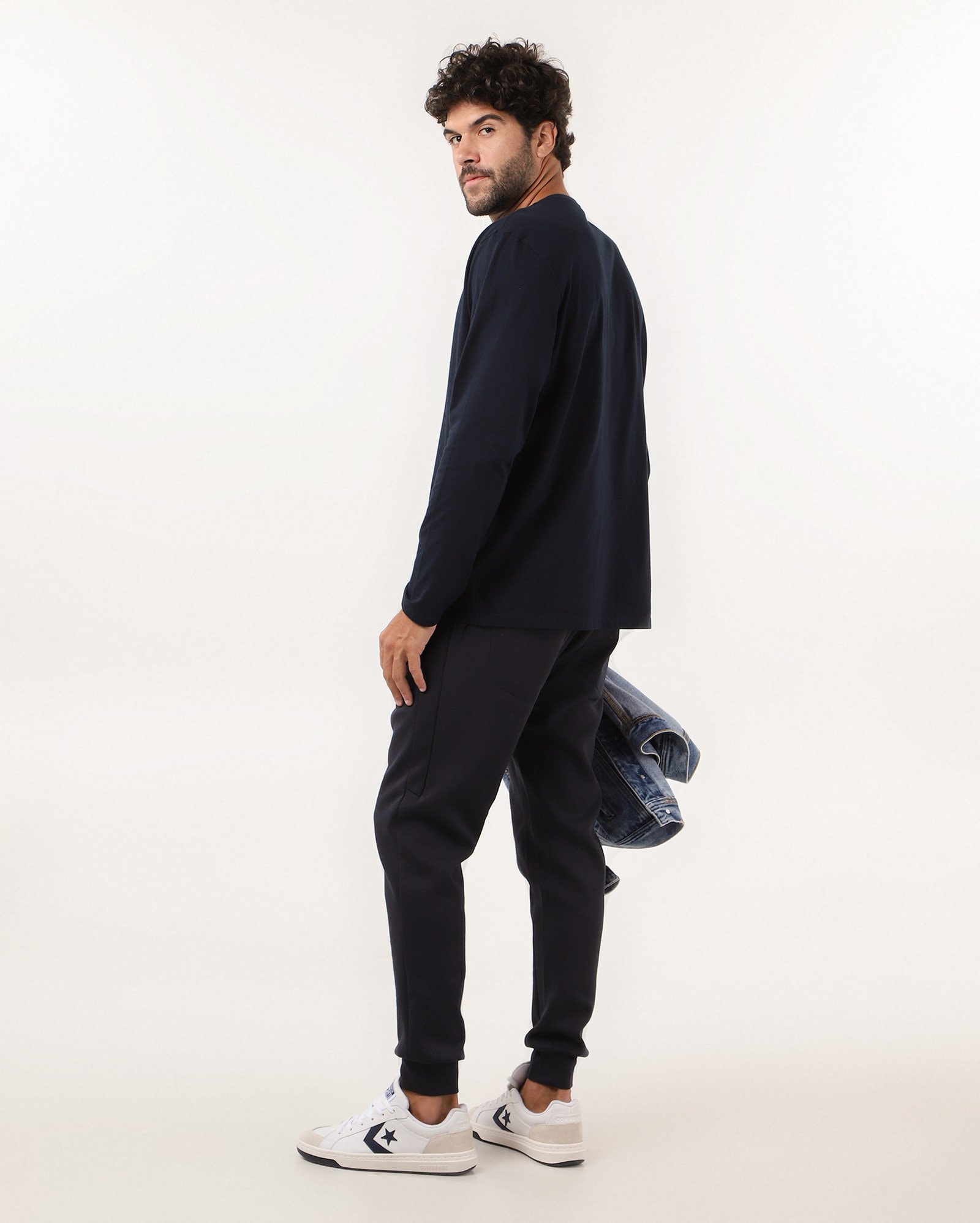 Calça de moletom encorpado masculina slim jogger - Azul Escuro — foto 3