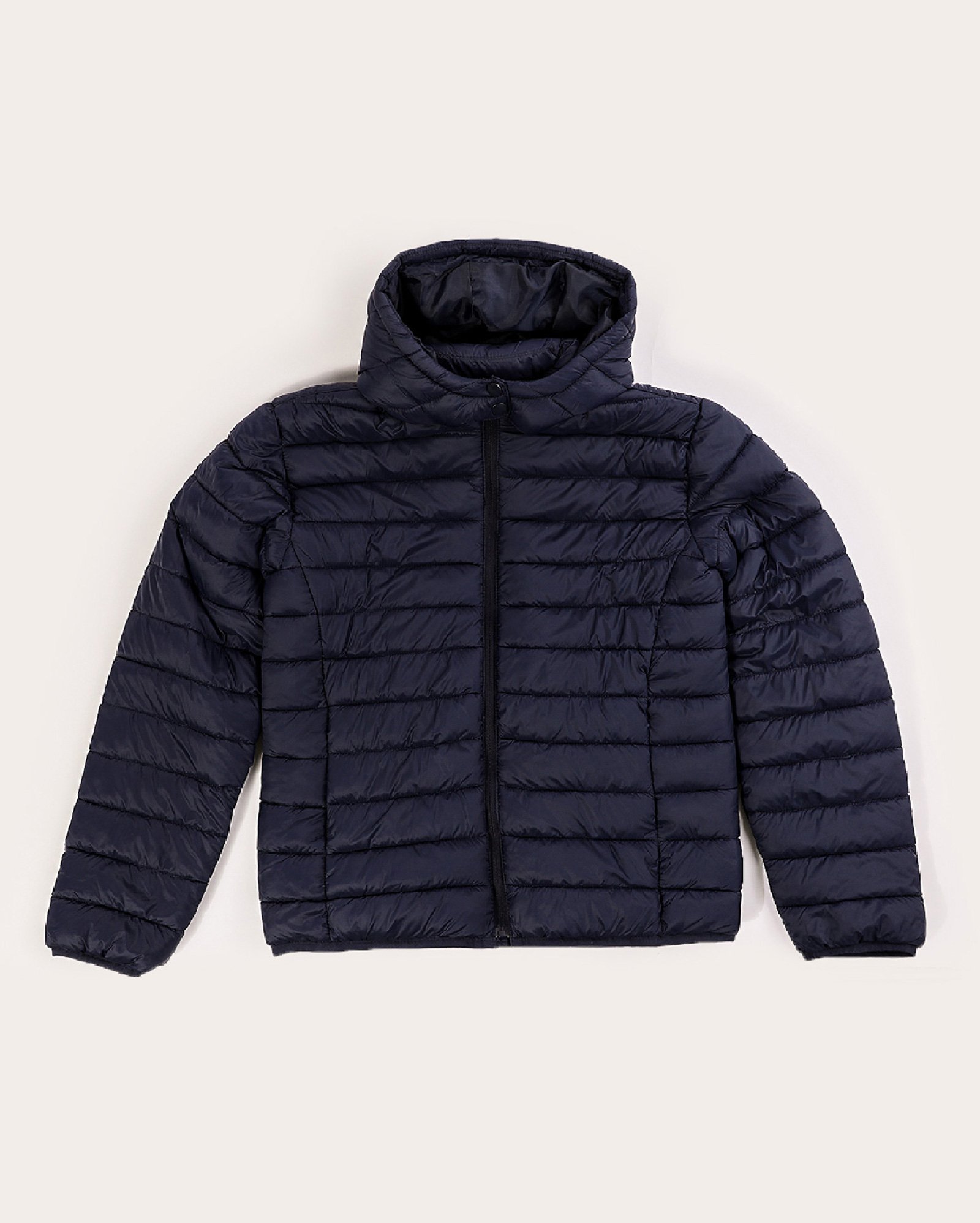 Jaqueta juvenil puffer com capuz e bolsos - Azul Escuro | Pool