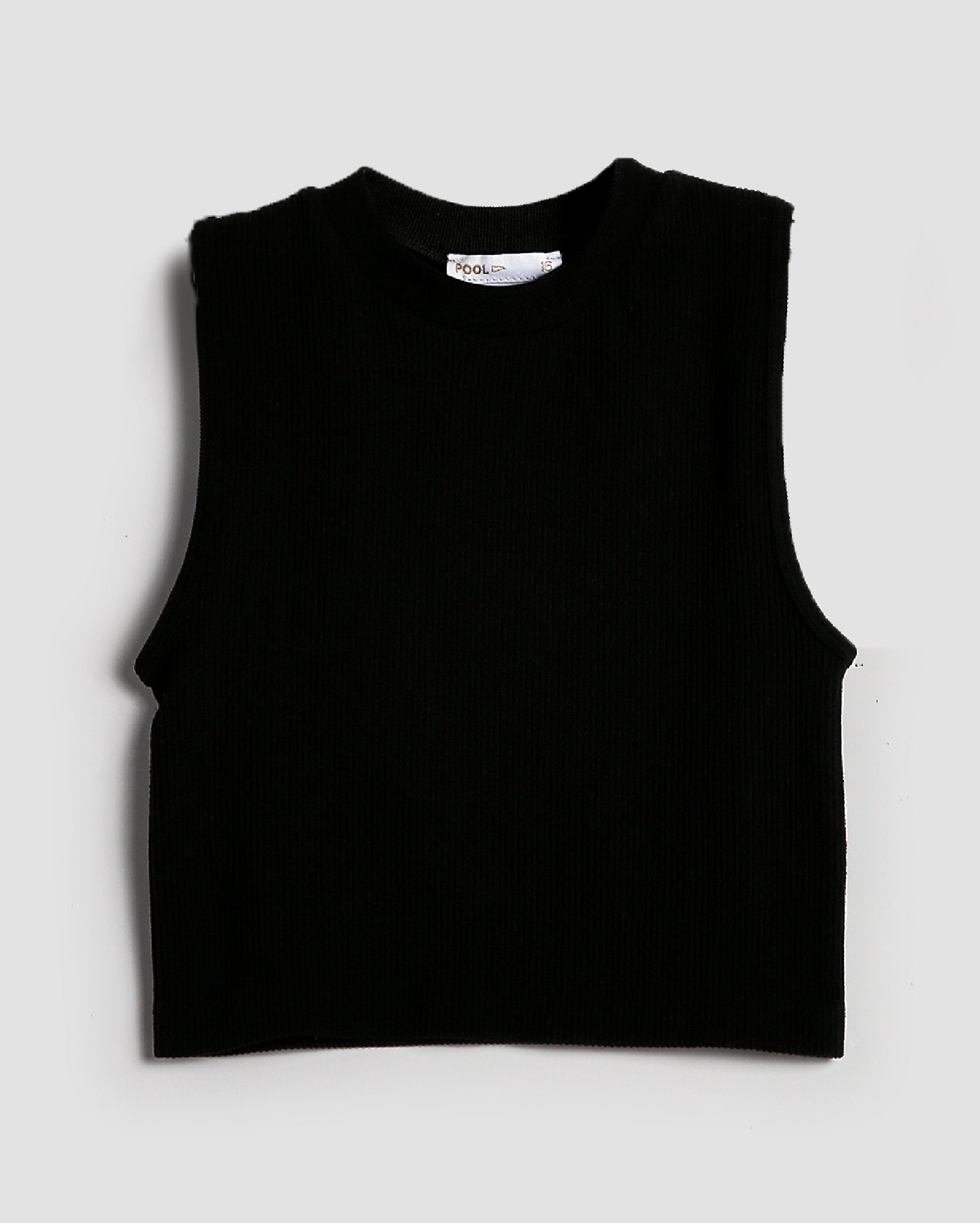 Regata cropped juvenil em poliamida canelada lisa preta | Pool