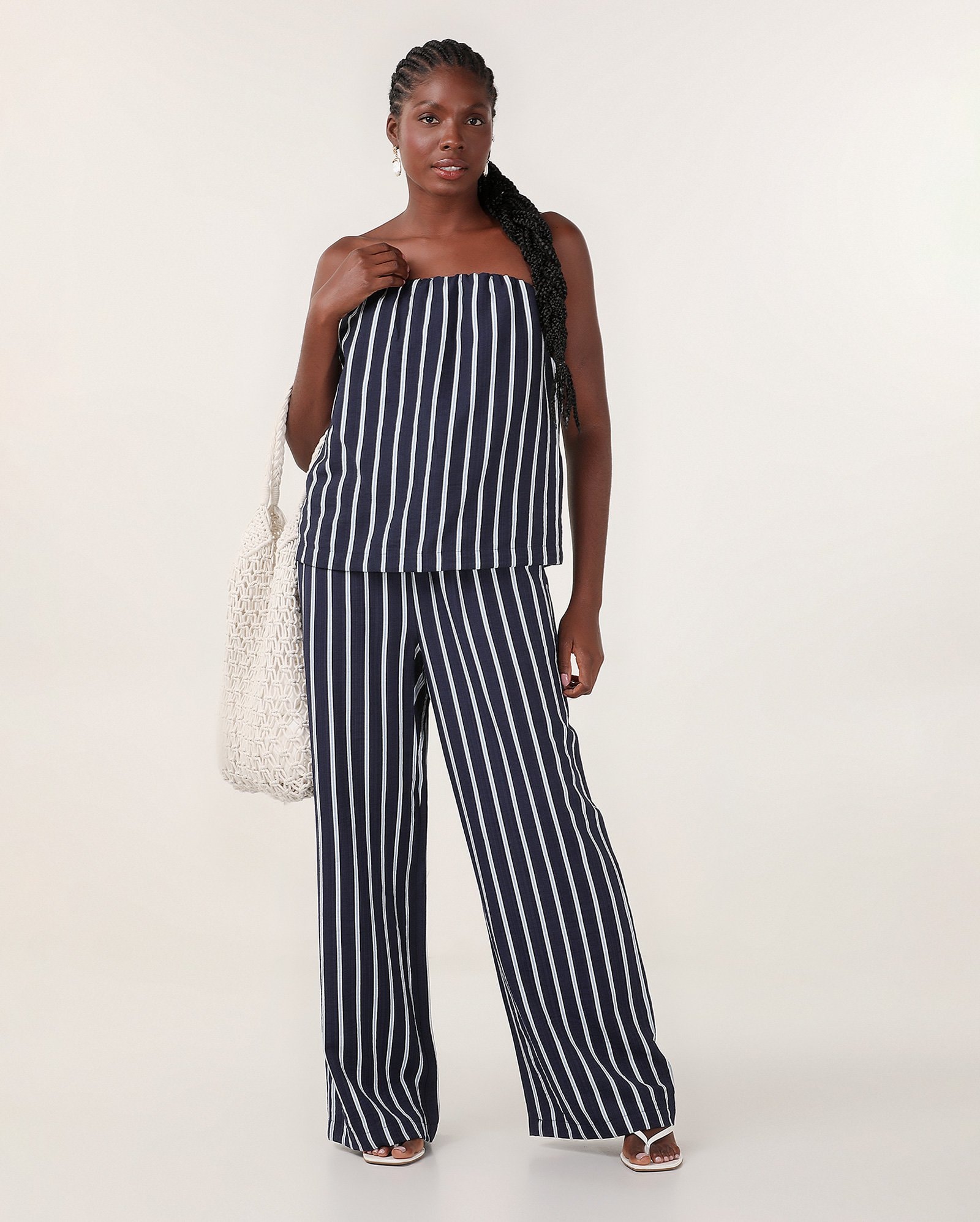 Top strapless viscose listrado - Azul Escuro — foto 4