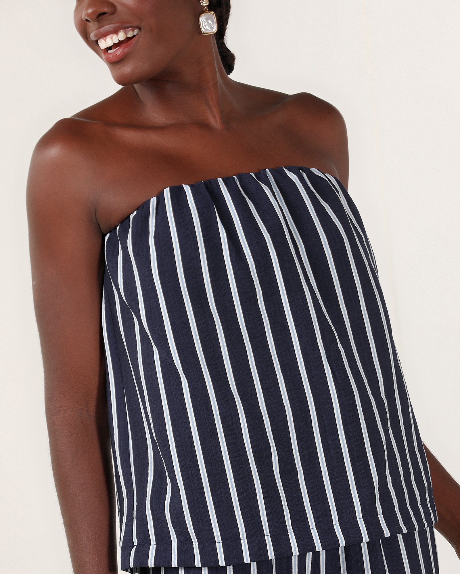 Top strapless viscose listrado - Azul Escuro — foto 5