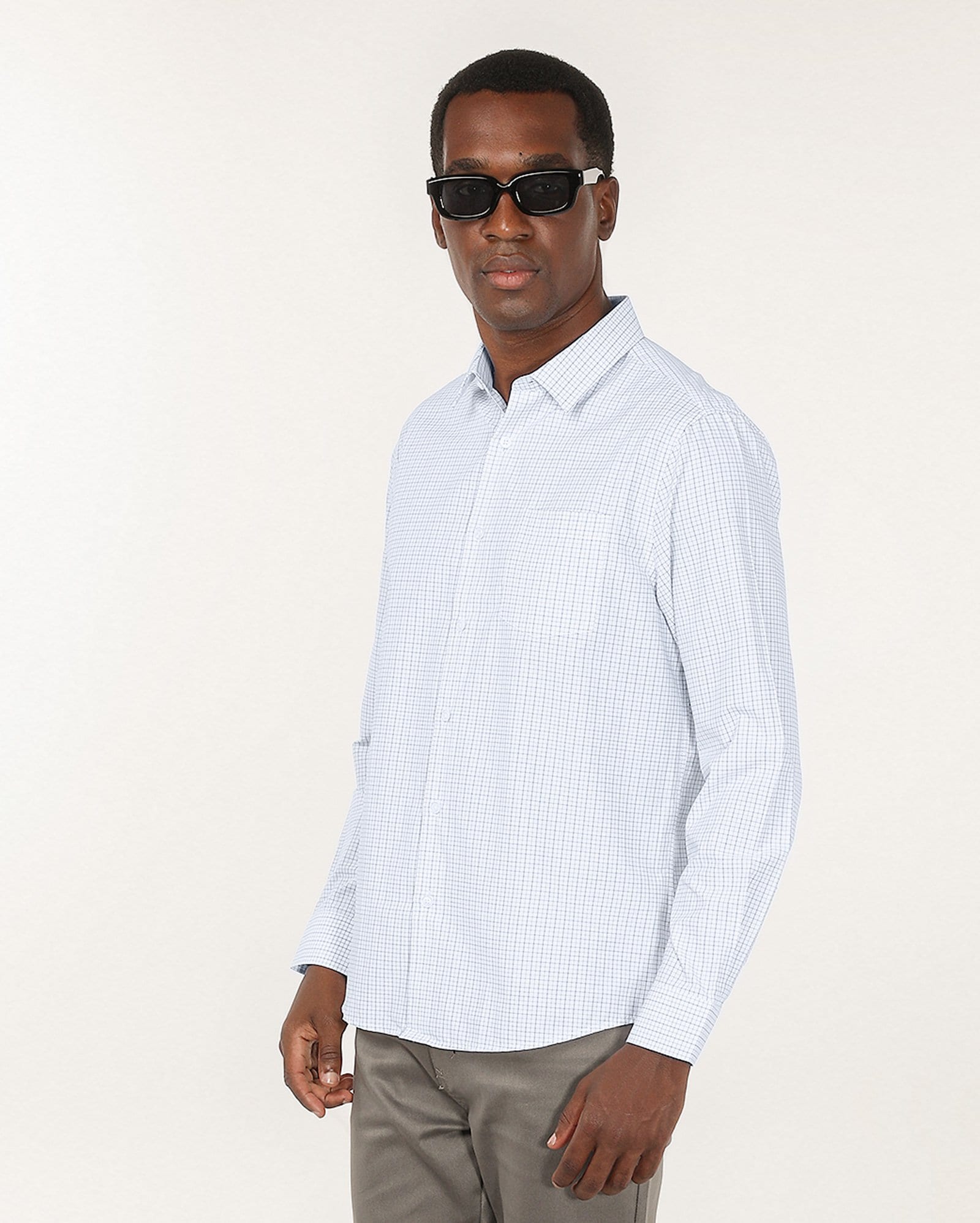 Camisa masculina regular xadrez branca
