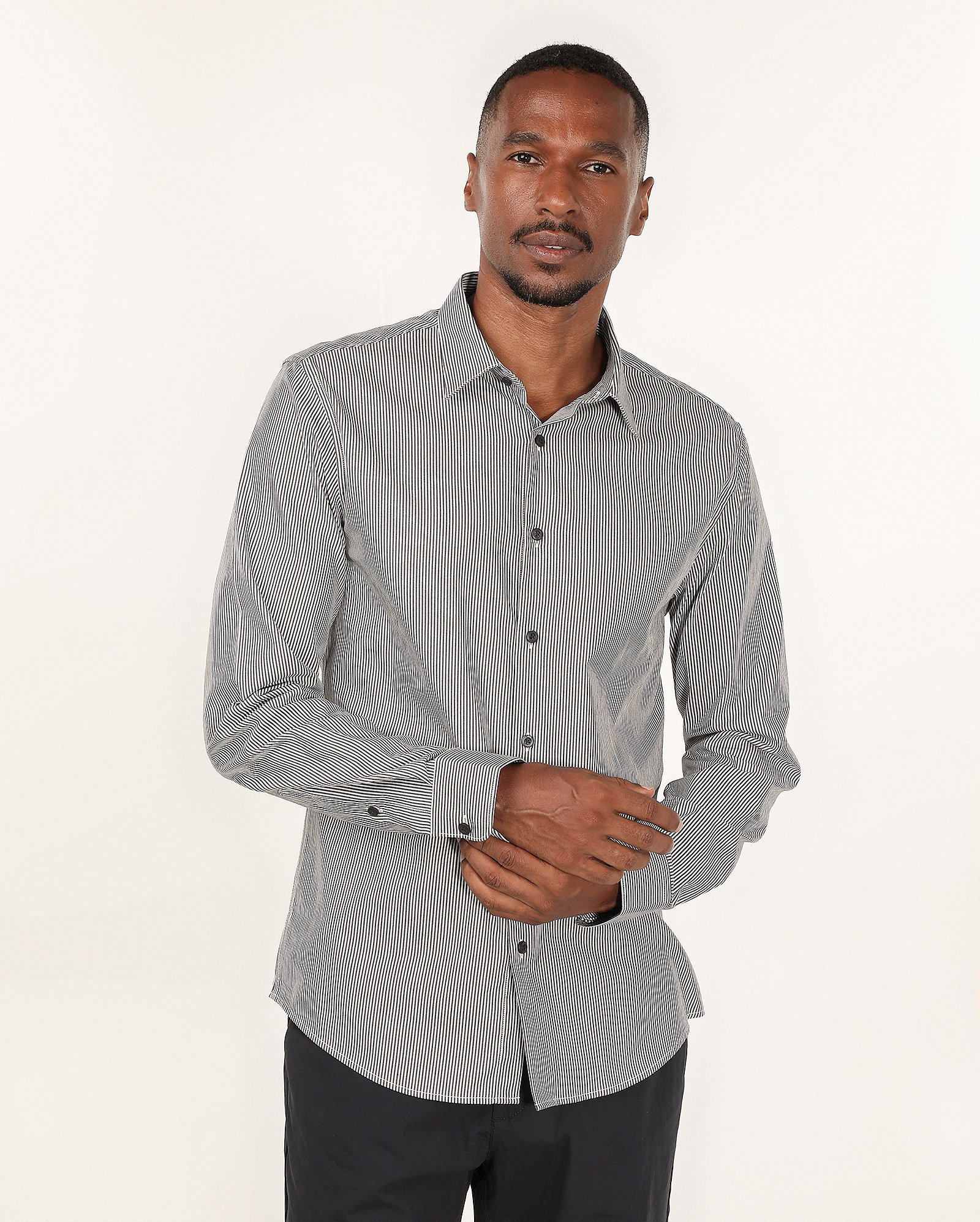 Camisa social masculina super slim listrada azul — foto 4