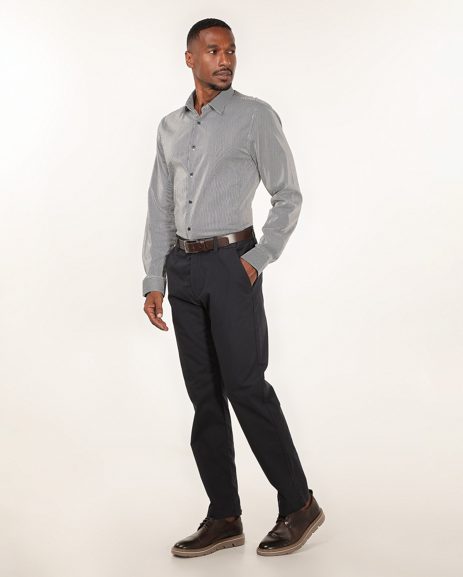 Camisa social masculina super slim listrada azul | Original by Riachuelo