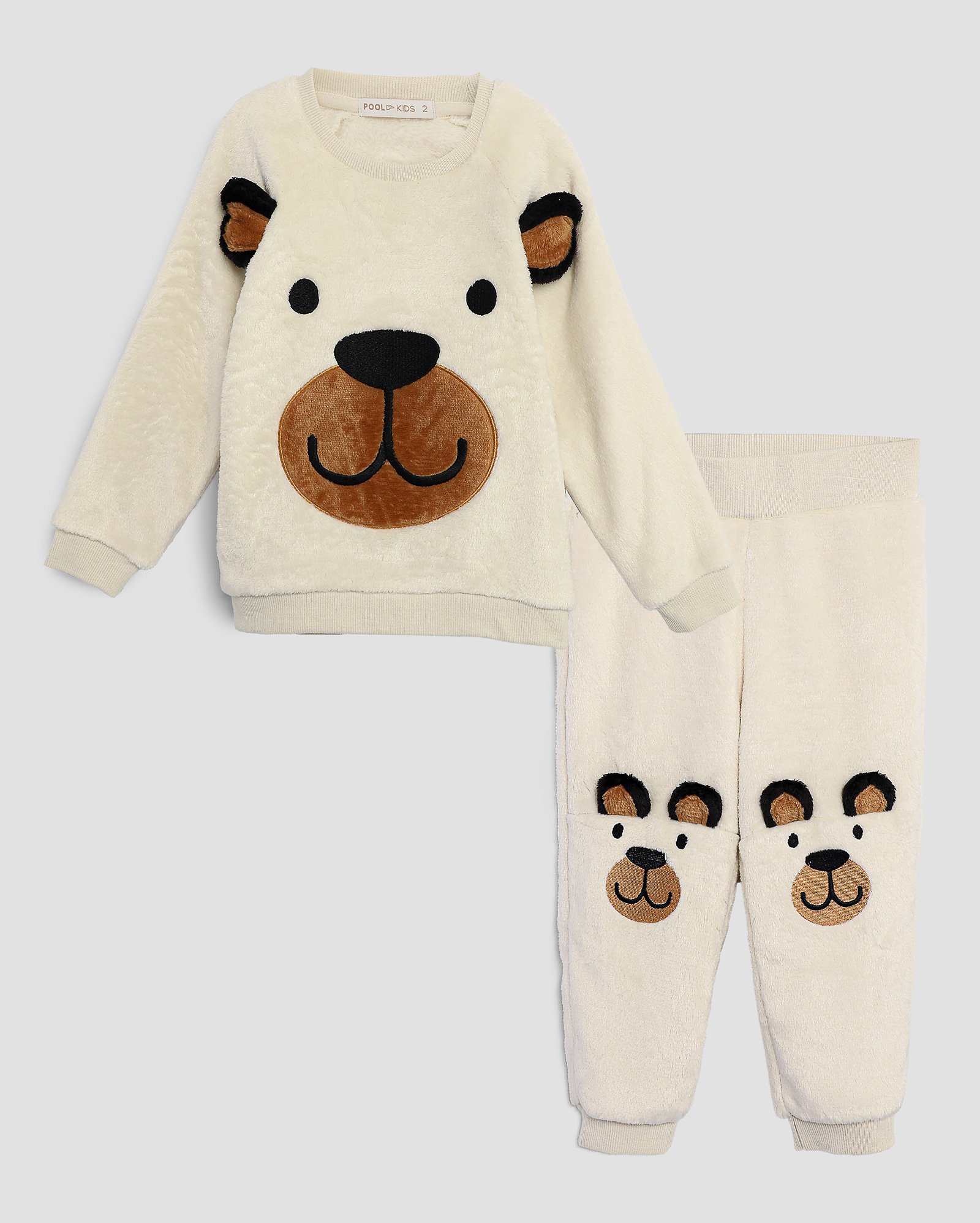 Conjunto longo infantil 2 peças fleece urso 1-4A bege | Pool Kids