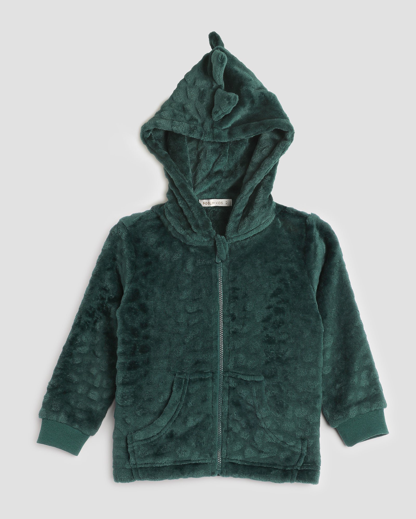 Blusa infantil fleece aberta com capuz dinossauro 1-4A verde | Pool Kids