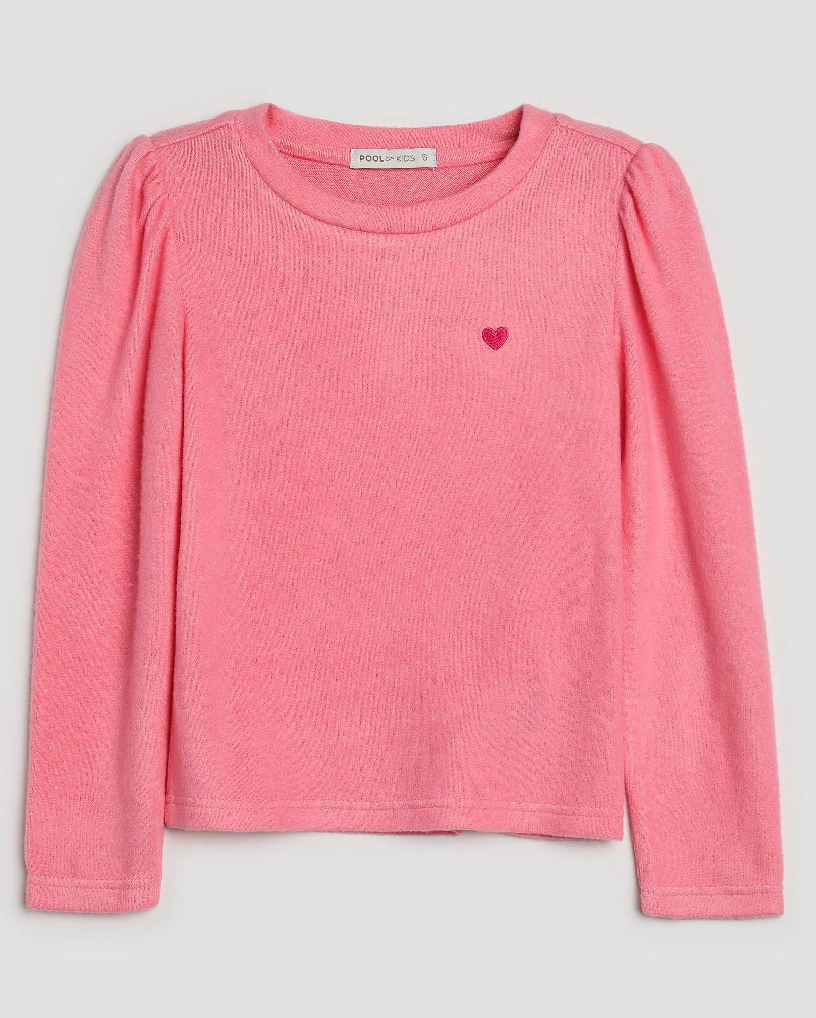 Blusa infantil manga longa bufante com coração 4-10A rosa | Pool Kids