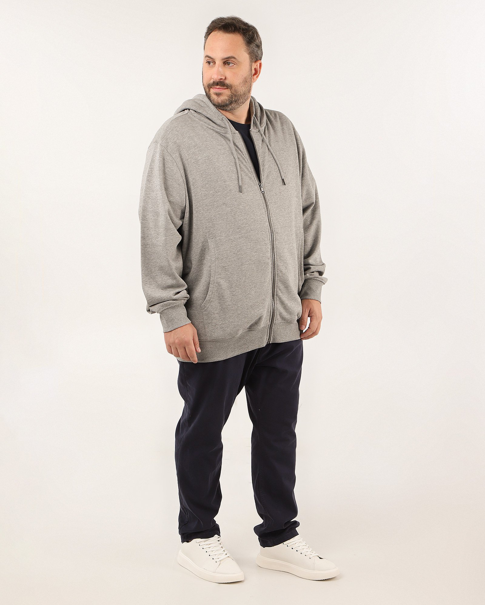 Blusa de moletom plus size masculina com zíper e capuz - Cinza Mescla | Original Plus by Riachuelo