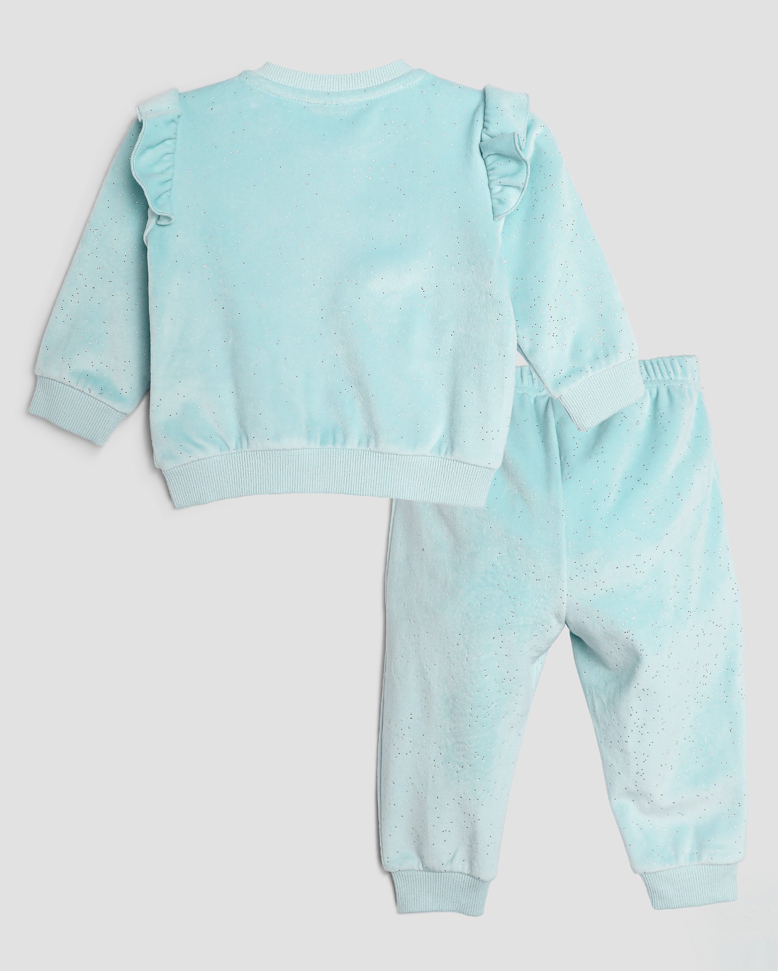 Conjunto longo bebê 2 peças em fleece com brilhos e babados azul | Baby Way