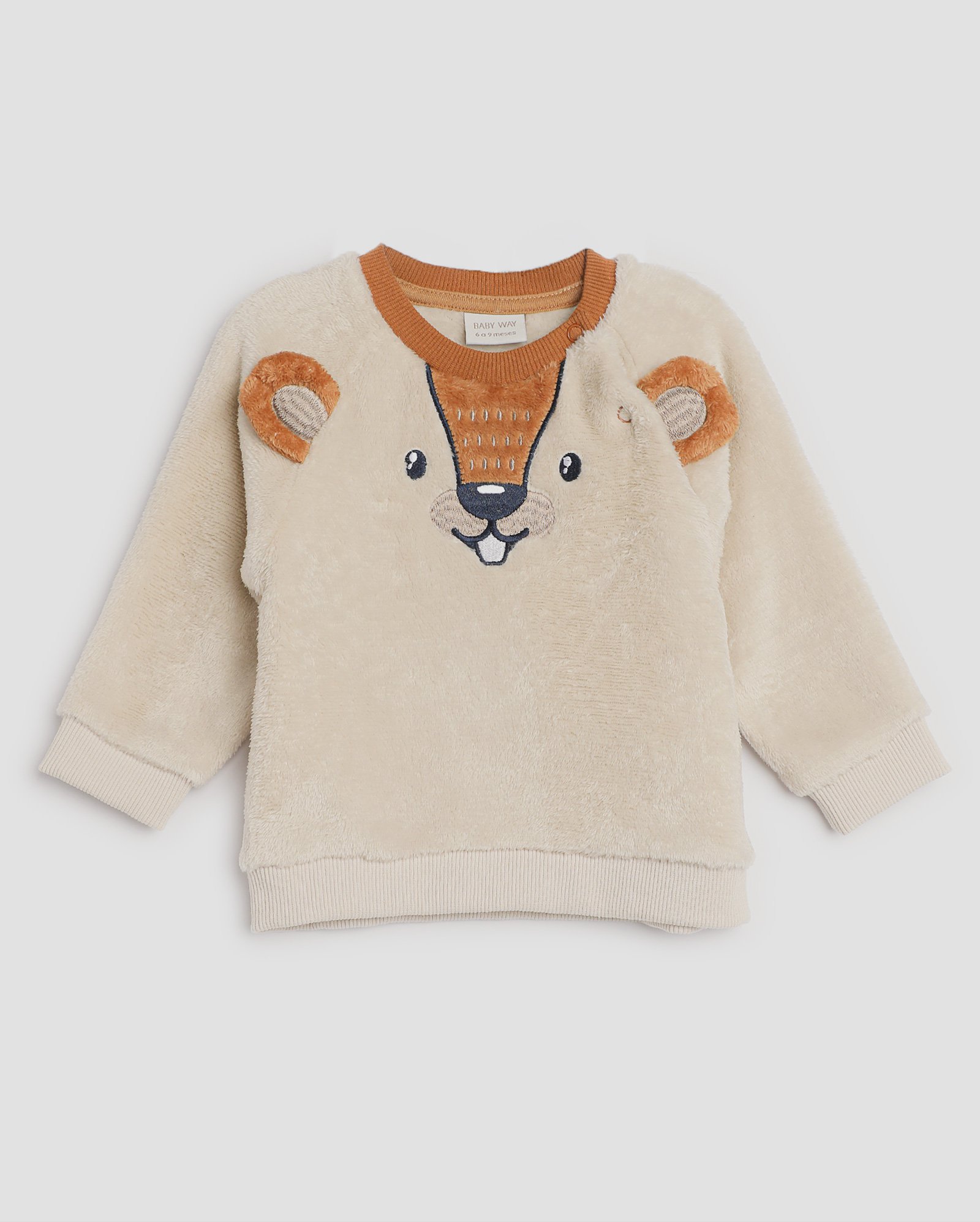 Blusa bebê raglan fleece castor com orelinhas bege | Baby Way