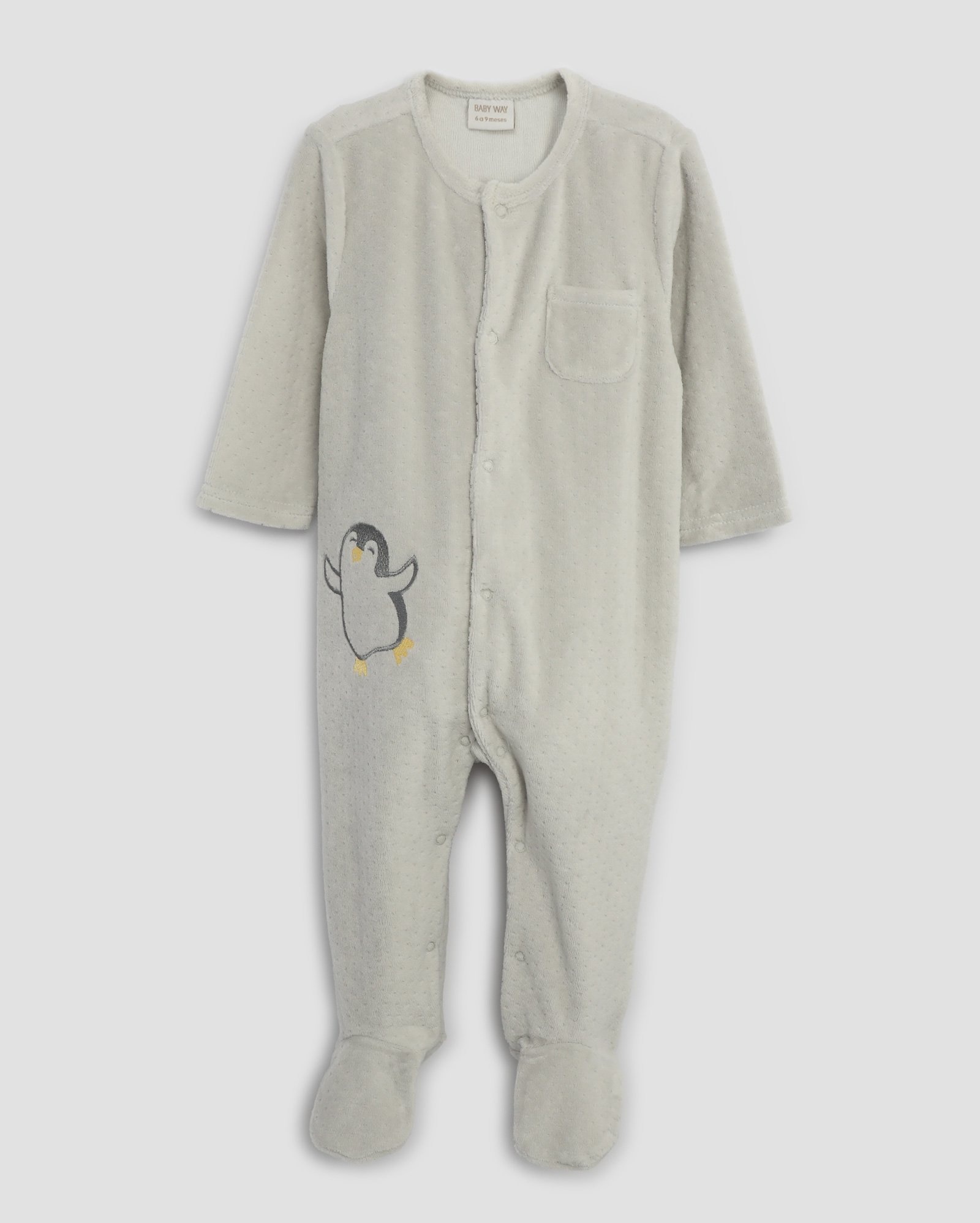 Macacão bebê em fleece pinguim cinza | Baby Way