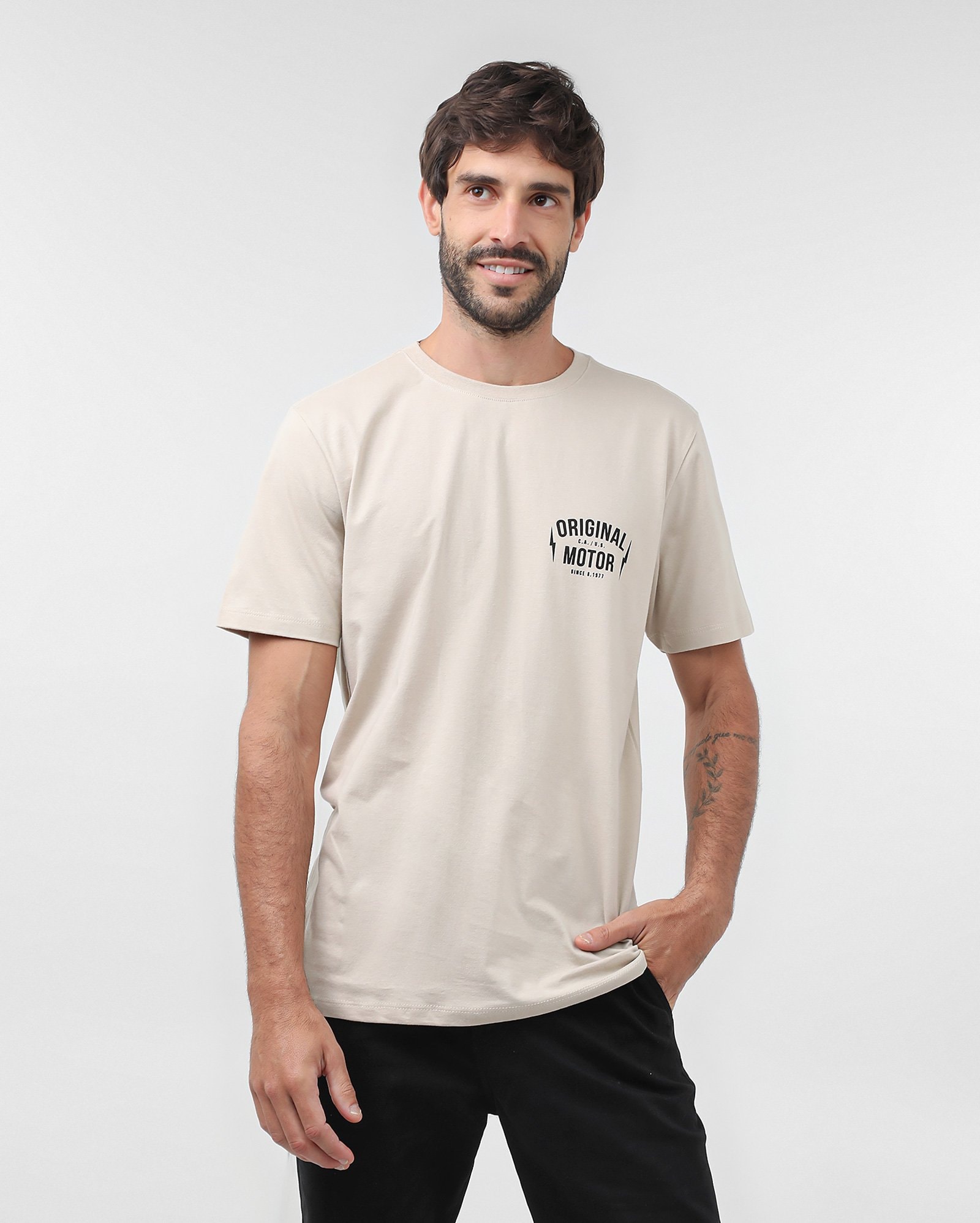 Camiseta masculina regular original motor bege
