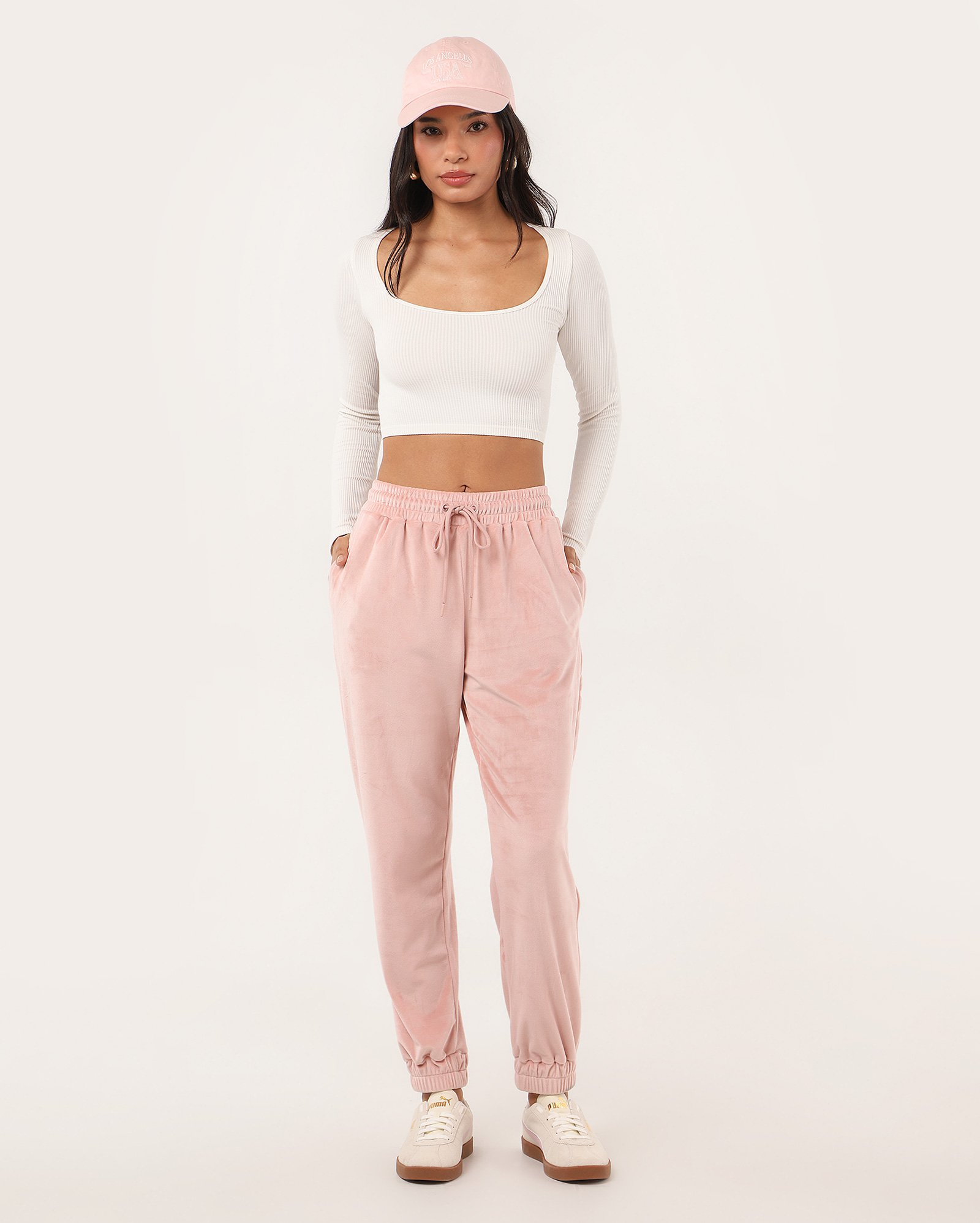 Calça feminina jogger Ellen veludo - Rosa Claro | Pool Basics