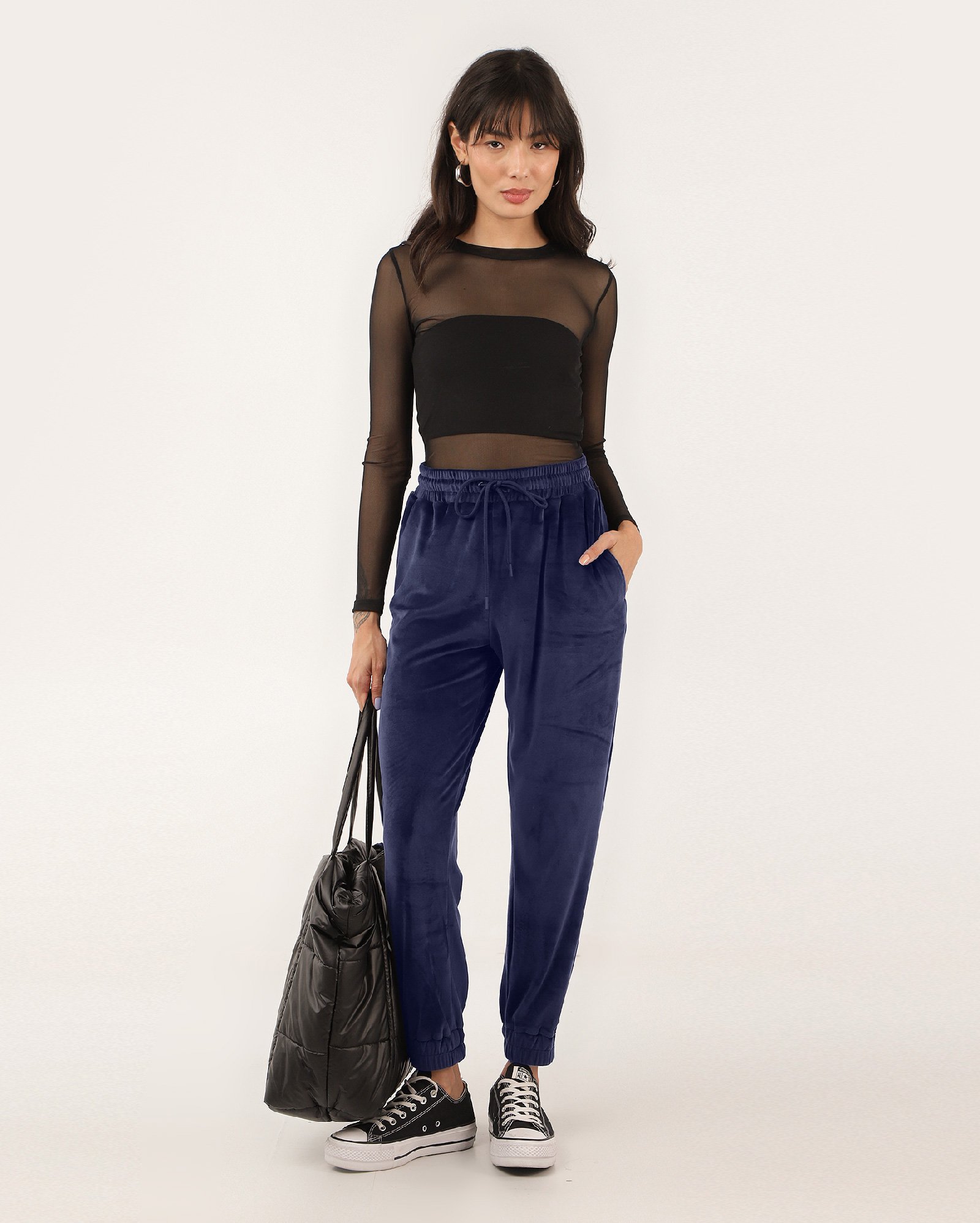 Calça feminina jogger Ellen veludo - Azul Escuro | Pool Basics