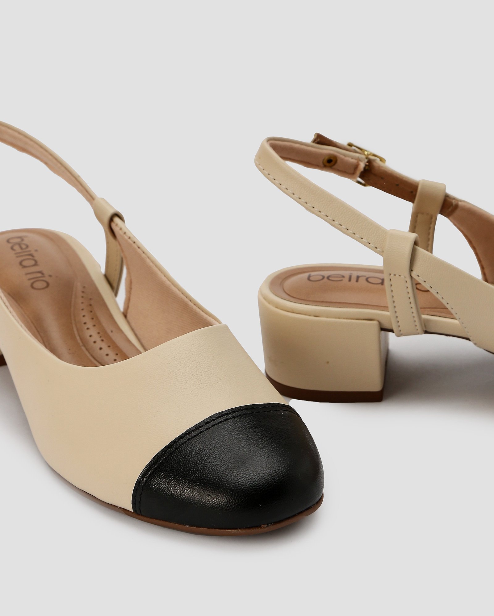 Riachuelo | Scarpin slingback salto baixo bico redondo bege | Beira Rio