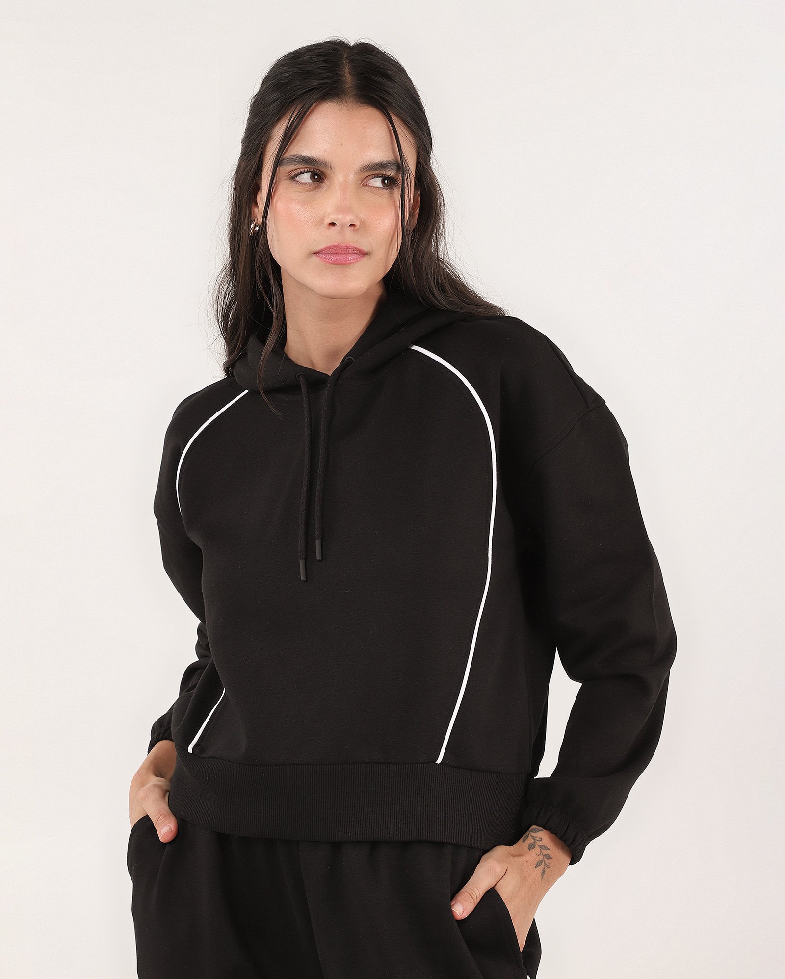 Blusa de moletom feminina com felpa - Preto | BodyWork by Riachuelo