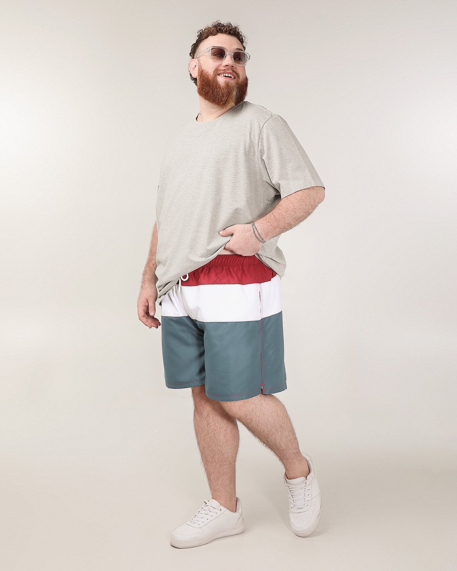 Bermuda plus size masculina padrão color block - Multicor