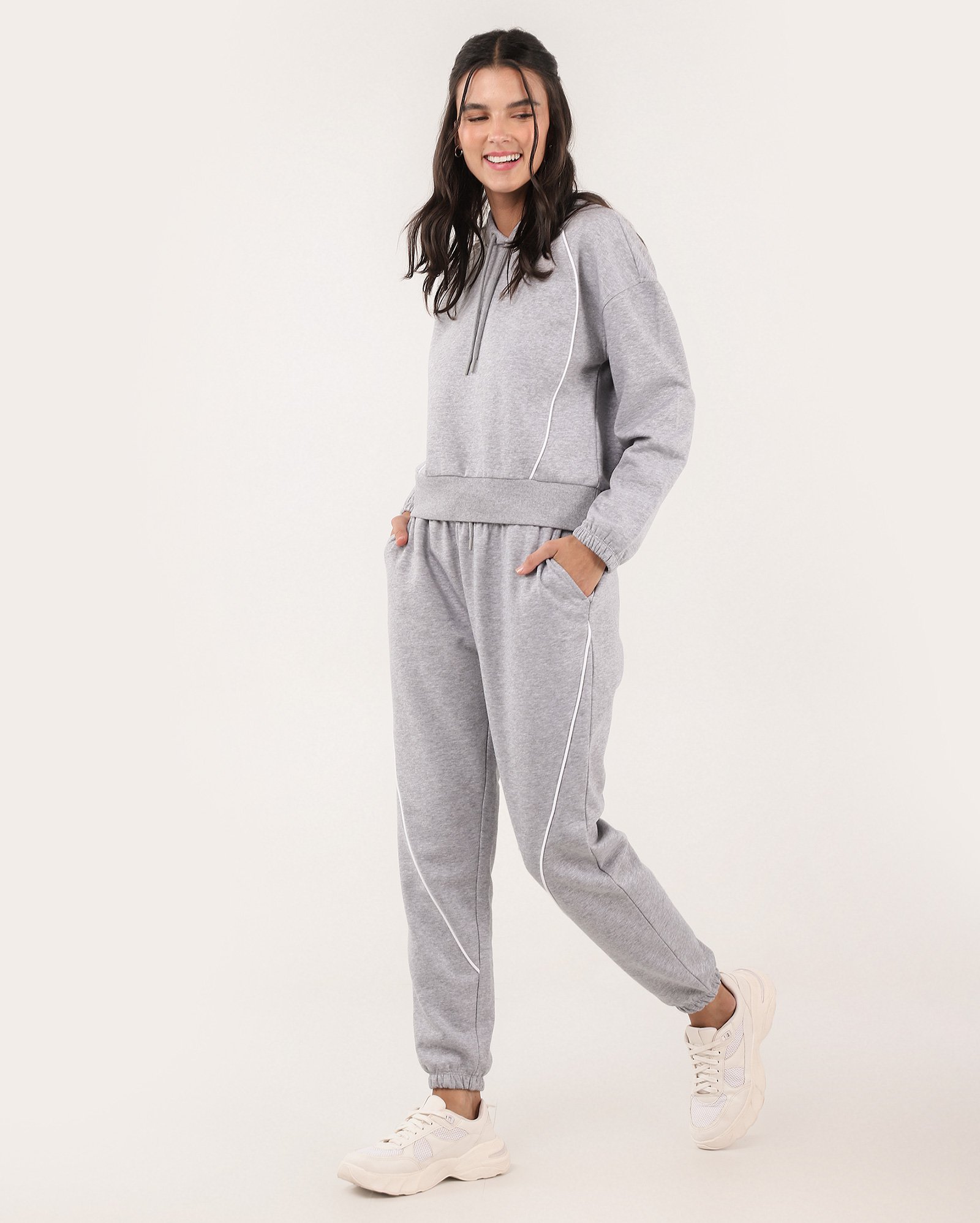 Calça de moletom feminina jogger com felpa mescla - Cinza Claro Mescla | BodyWork by Riachuelo