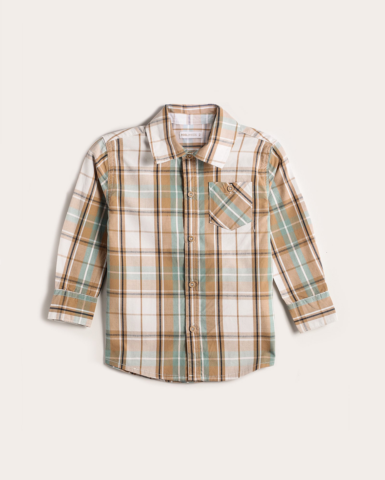 Camisa infantil com bolso e botões xadrez 1-4A bege | Pool Kids