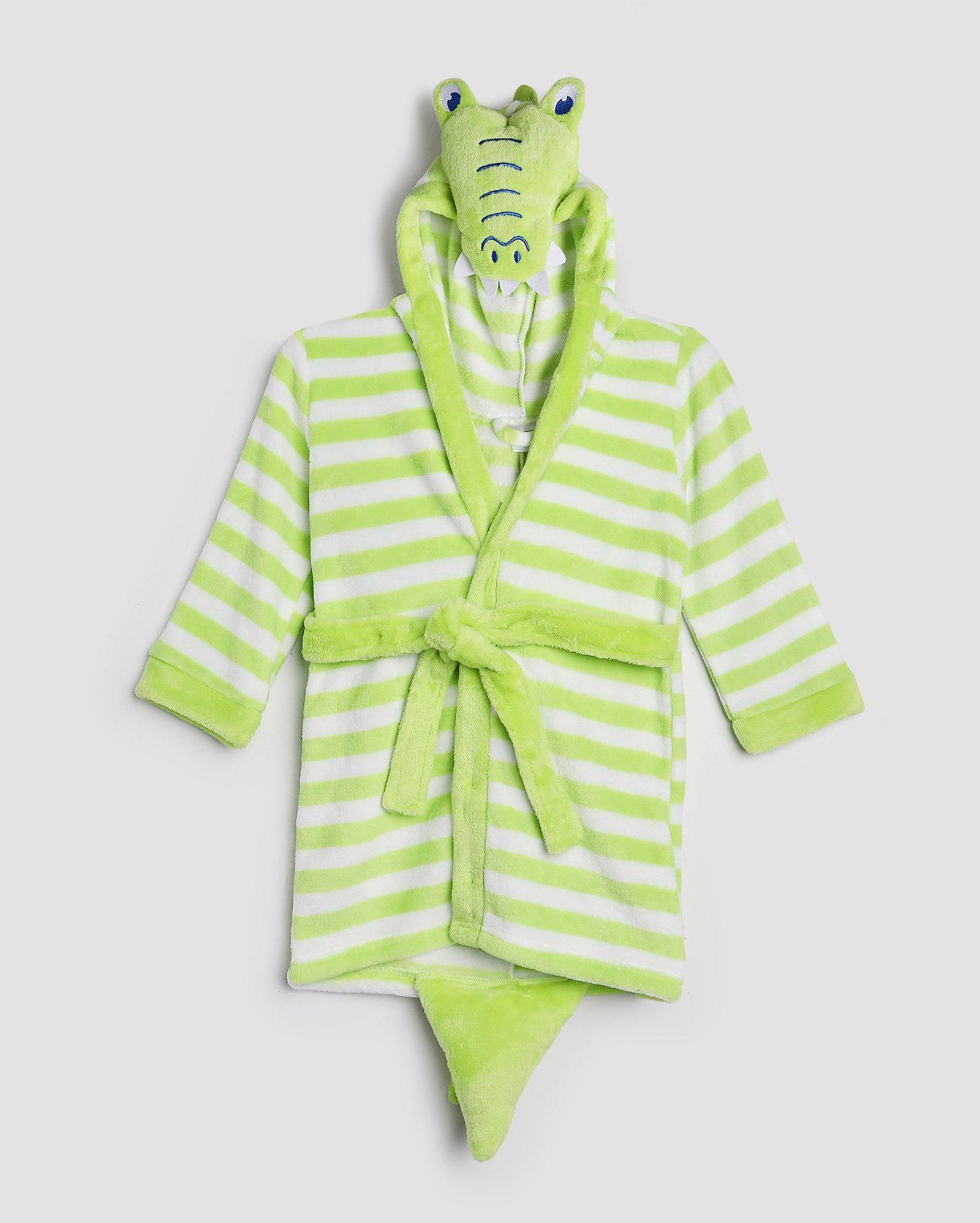 Roupão infantil de fleece listrado jacaré com capuz verde | Accessori by Riachuelo