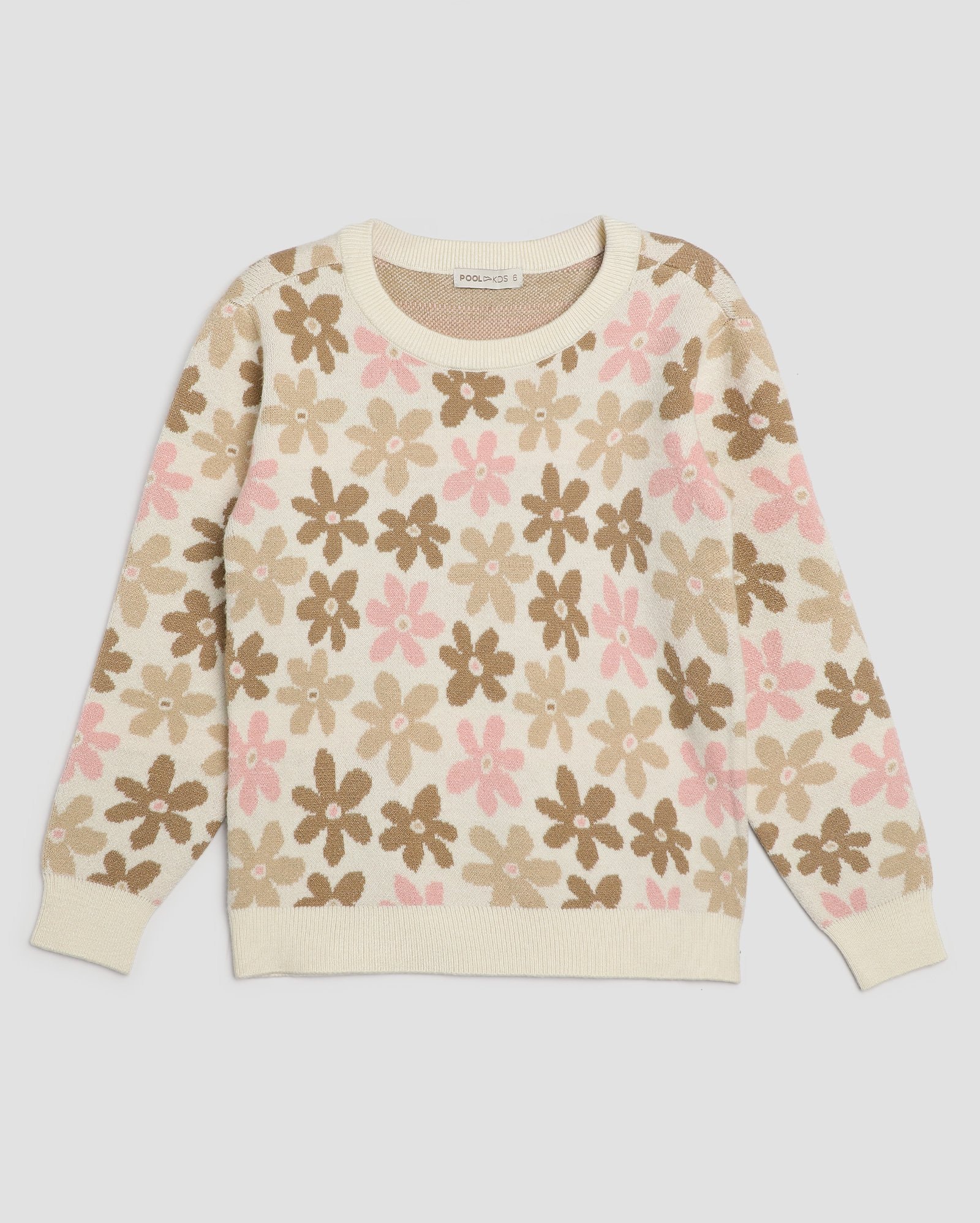 Suéter infantil tricot floral 4-10A bege