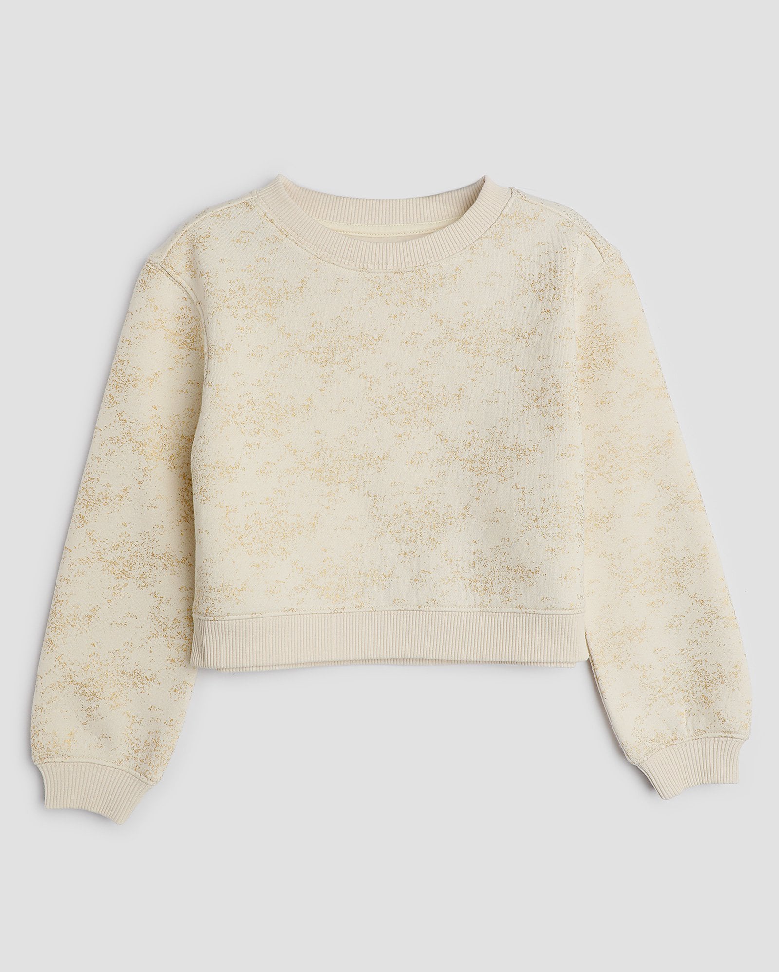 Blusa de moletom infantil gola careca com brilho 4-10A bege