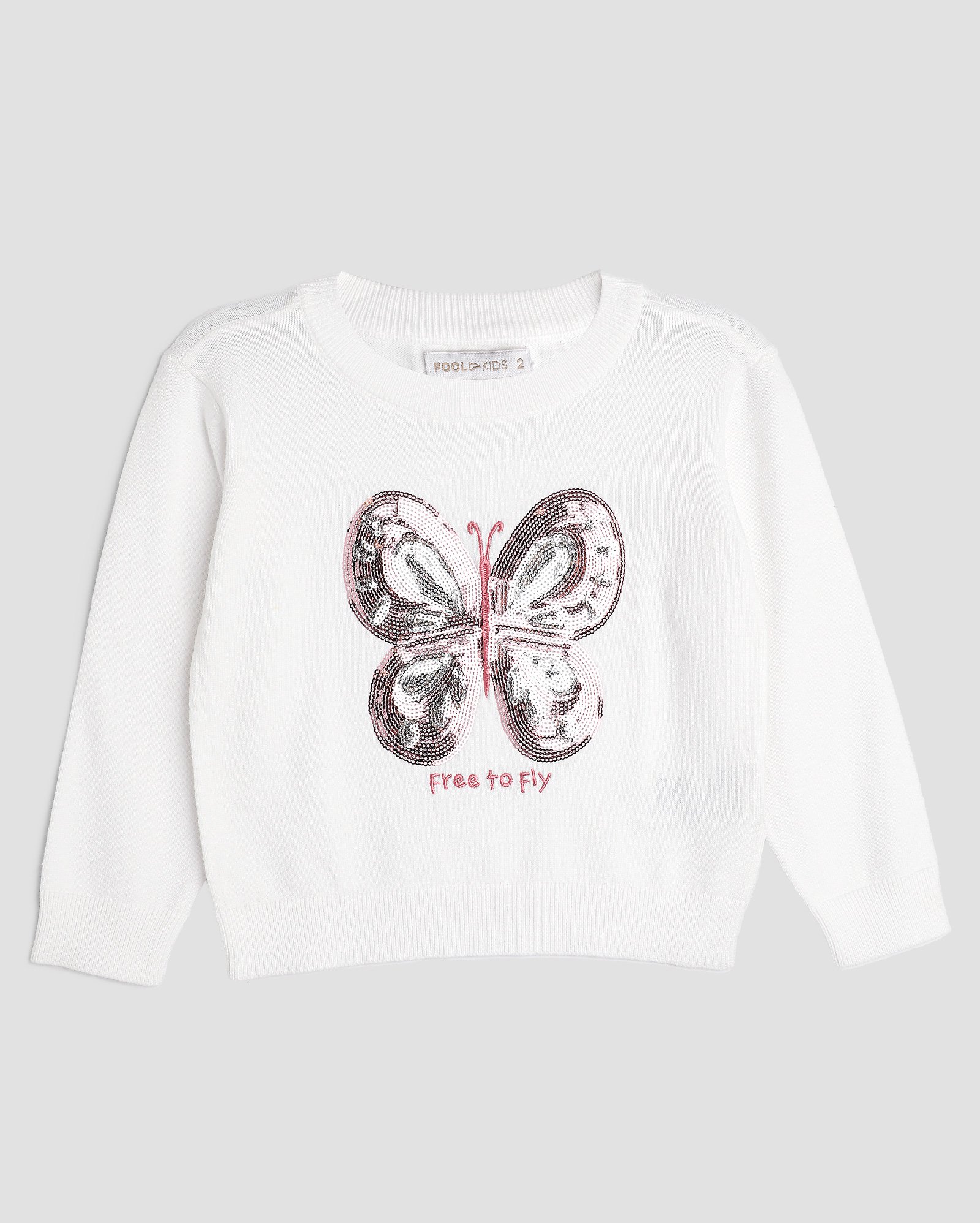 Suéter infantil de tricot borboleta paetê 1-4A branco | Pool Kids