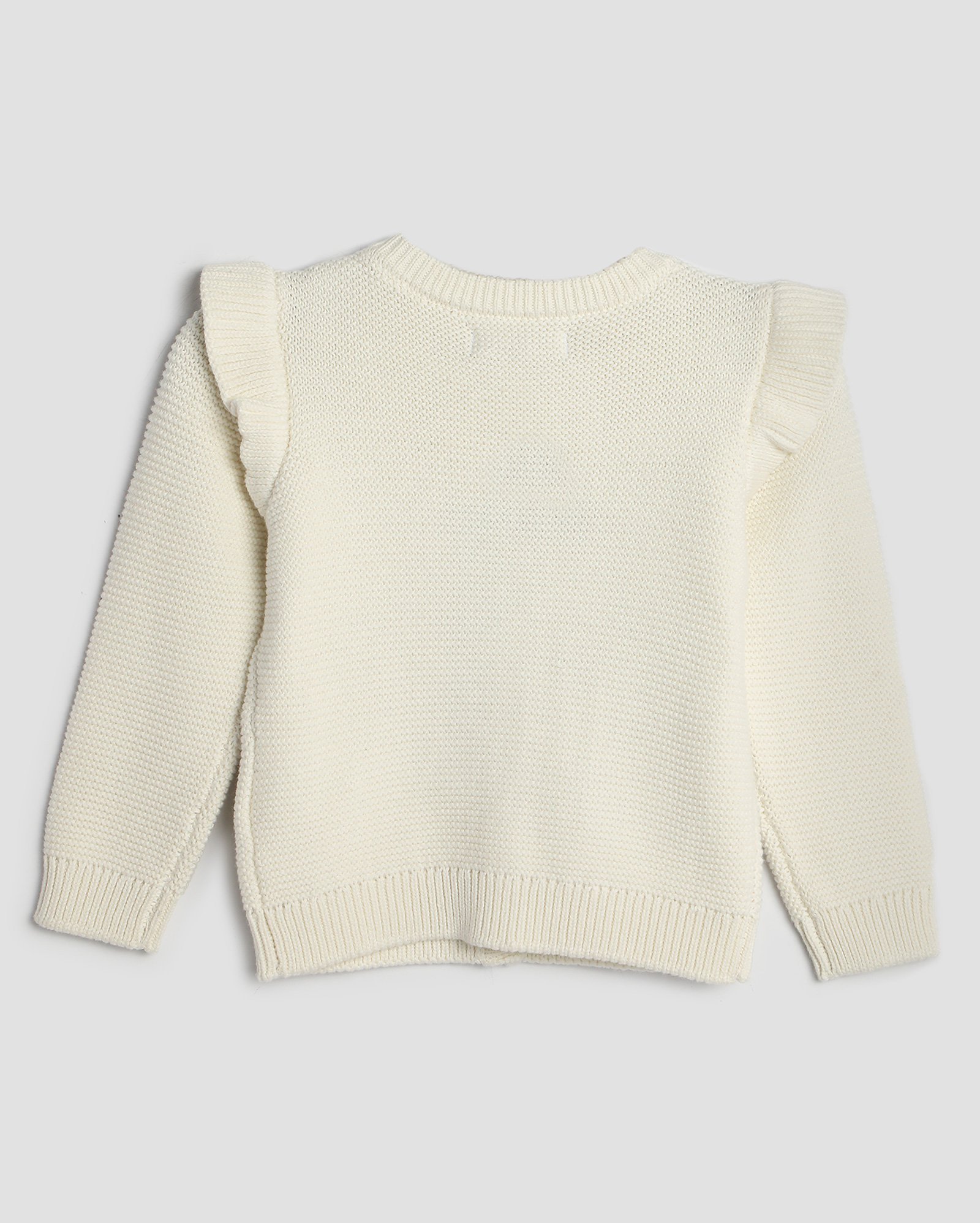 Cardigan infantil de tricot unicórnio e babado 1-4A off-white | Pool Kids