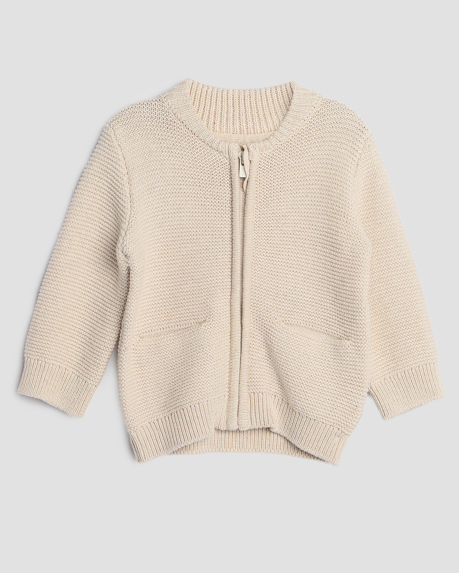 Cardigan bebê de tricot com zíper bege | Baby Way