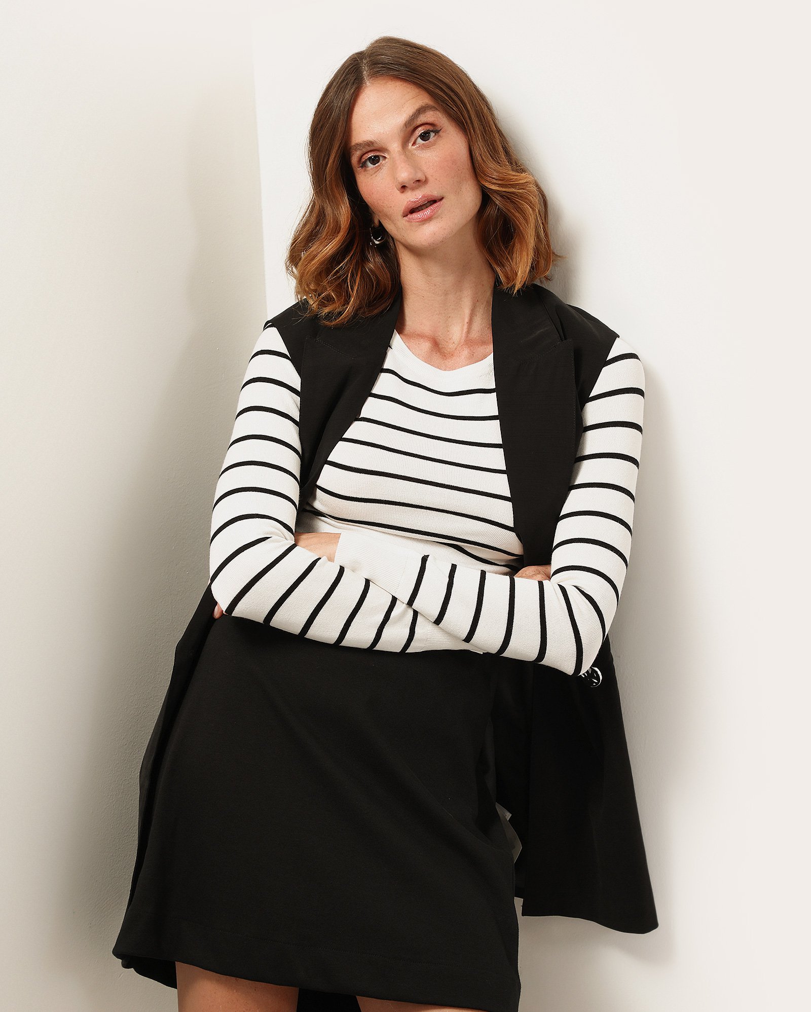 Blusa feminina viscose de manga longa e listras - Branco | Pool Basics