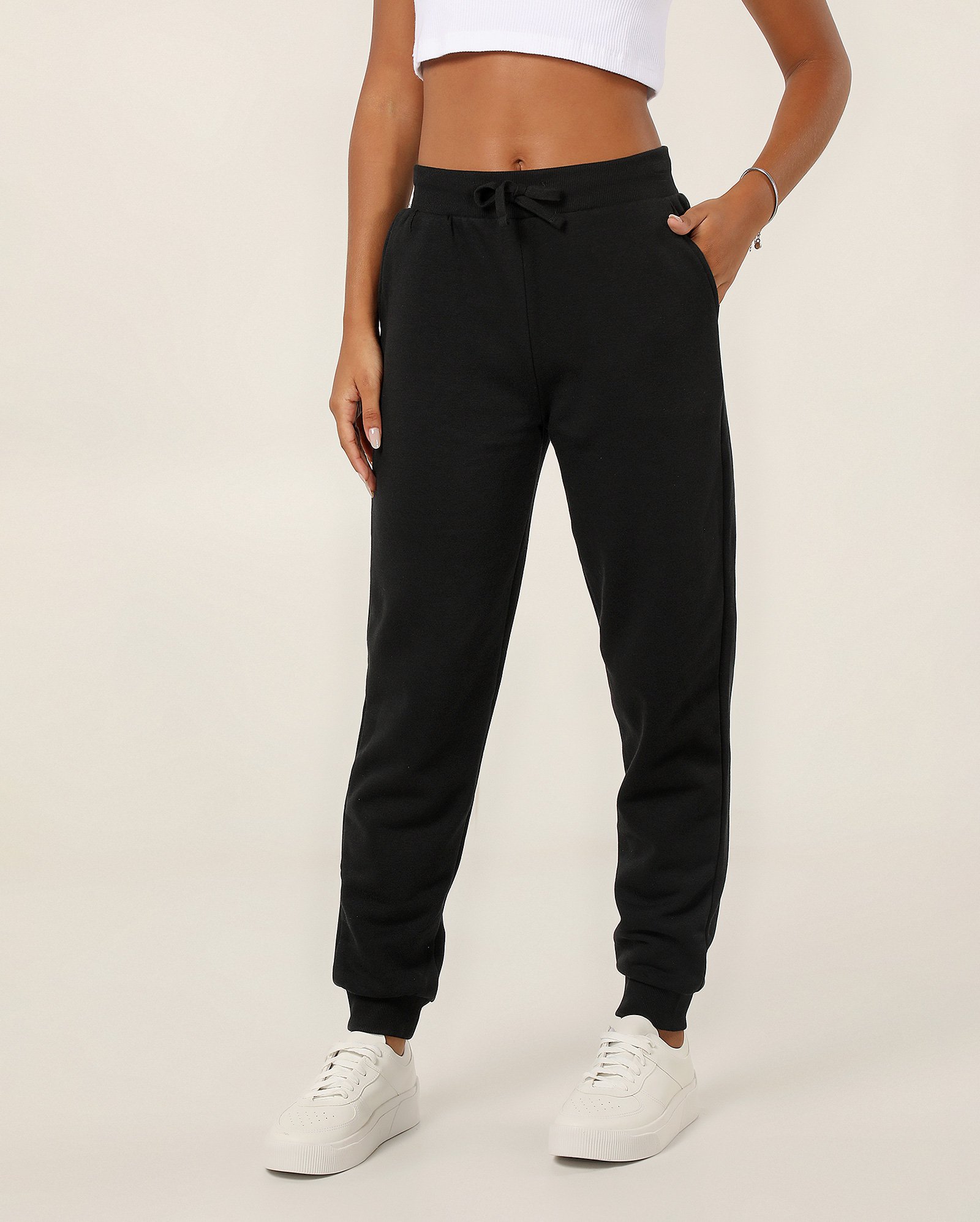 Calça de moletom juvenil jogger com felpa e amarração - Preto | Pool