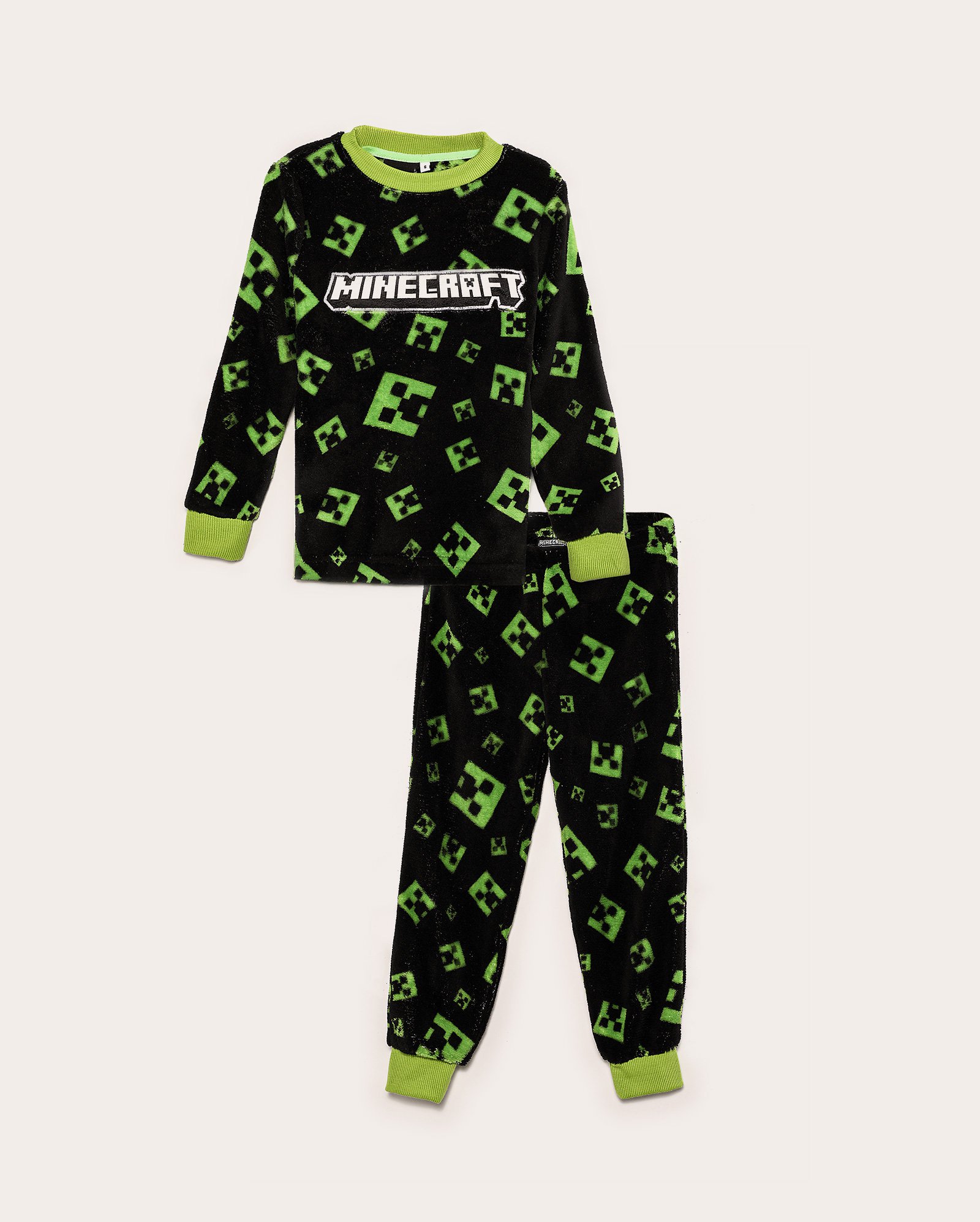 Pijama longo infantojuvenil em fleece estampado 4-14A preto | Minecraft