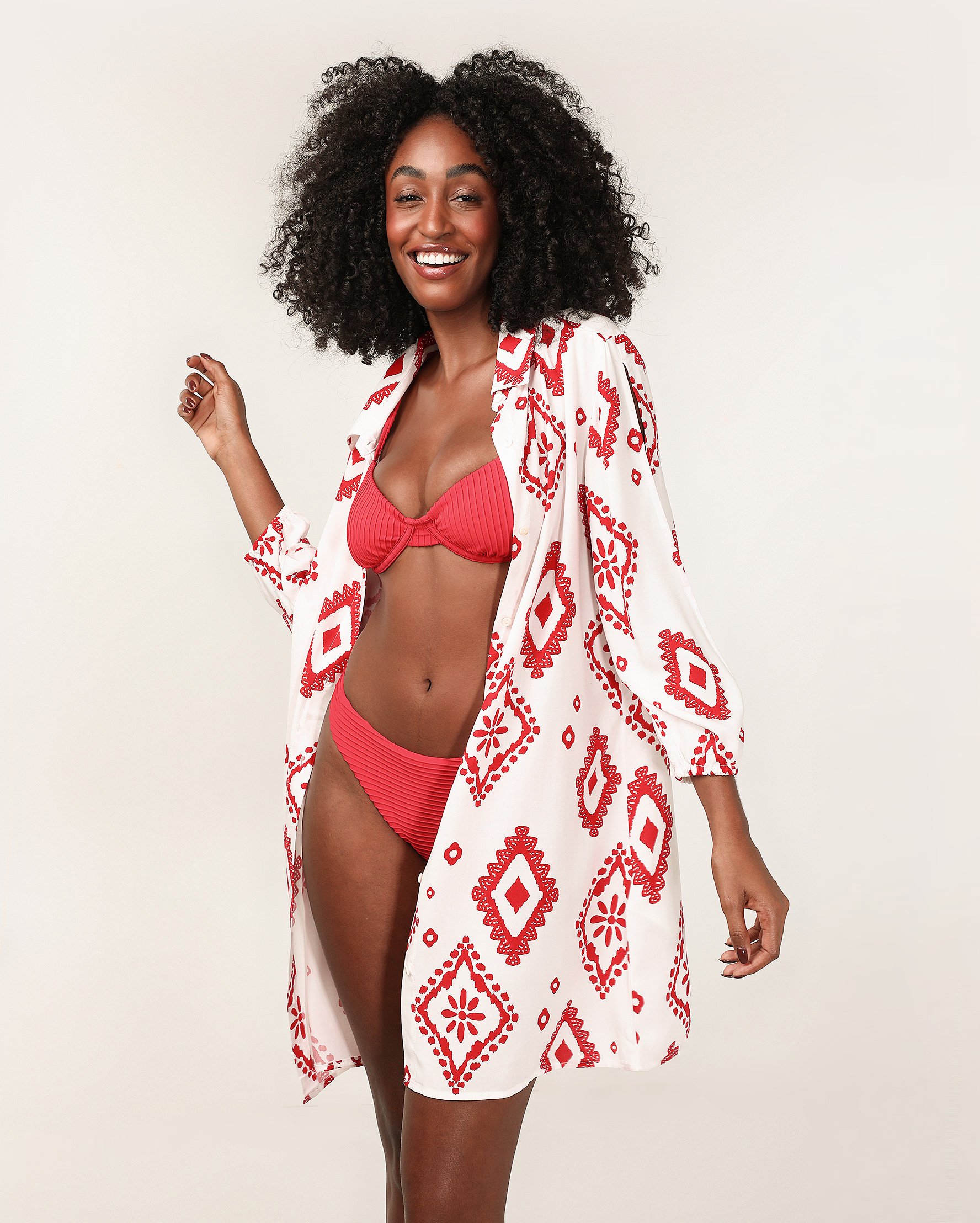 Saída de praia chemise manga longa estampada multicor | Dript by Riachuelo