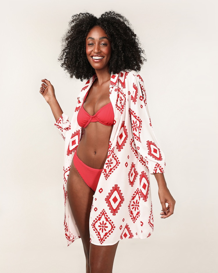 Riachuelo Saída de praia chemise manga longa estampada multicor