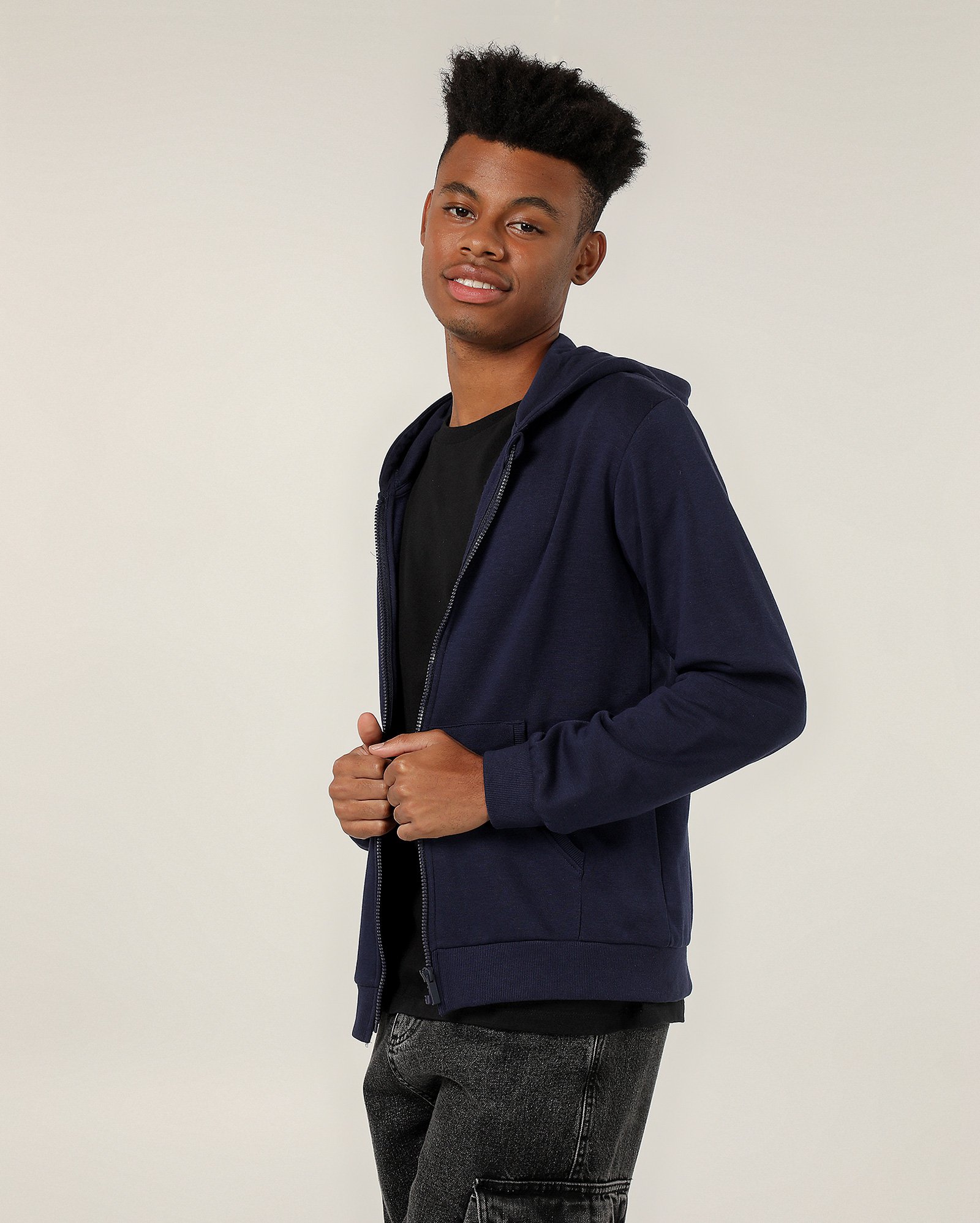 Blusa de moletom juvenil aberta com capuz e felpa - Azul Escuro | Pool