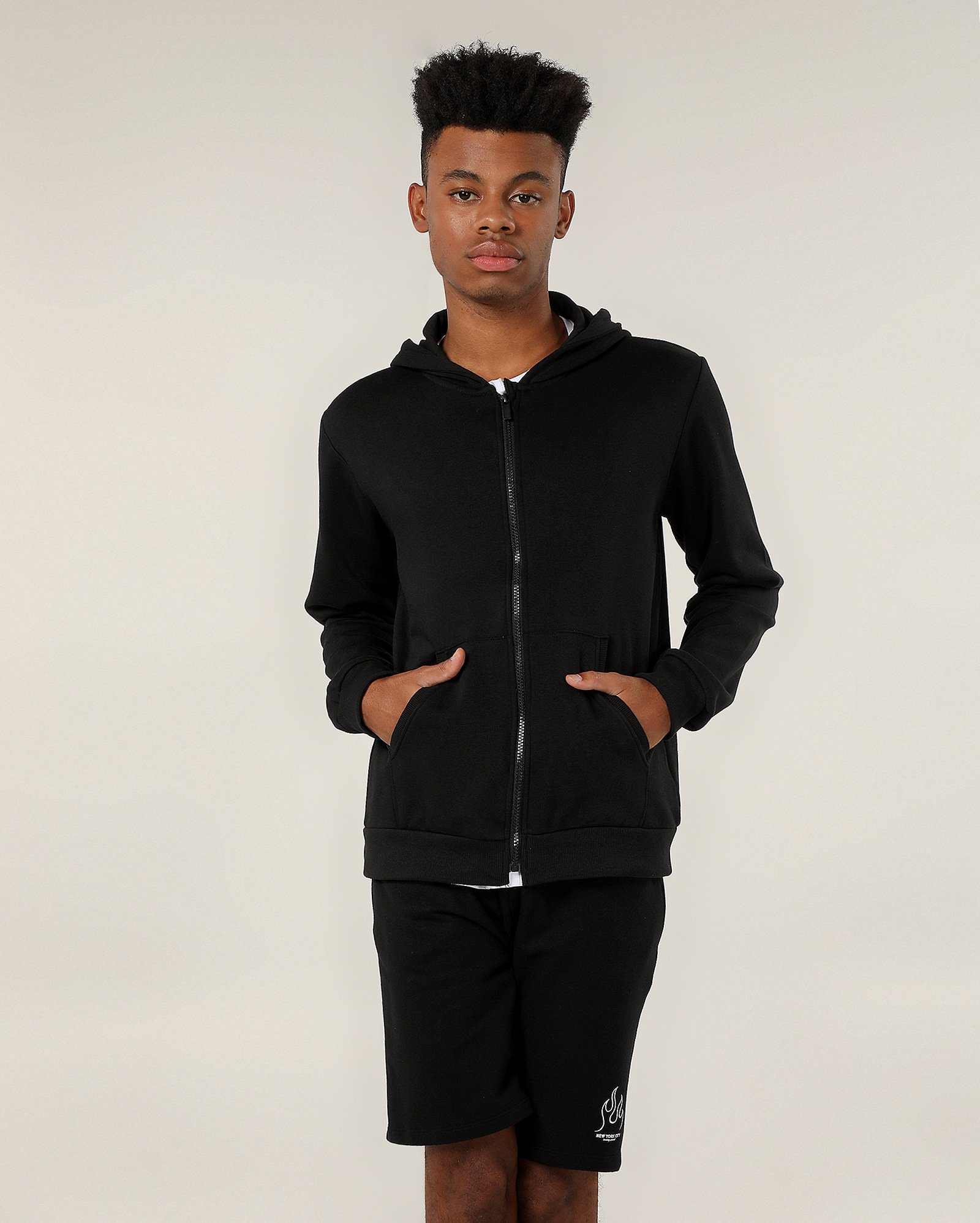 Blusa de moletom juvenil aberta com capuz e felpa - Preto | Pool
