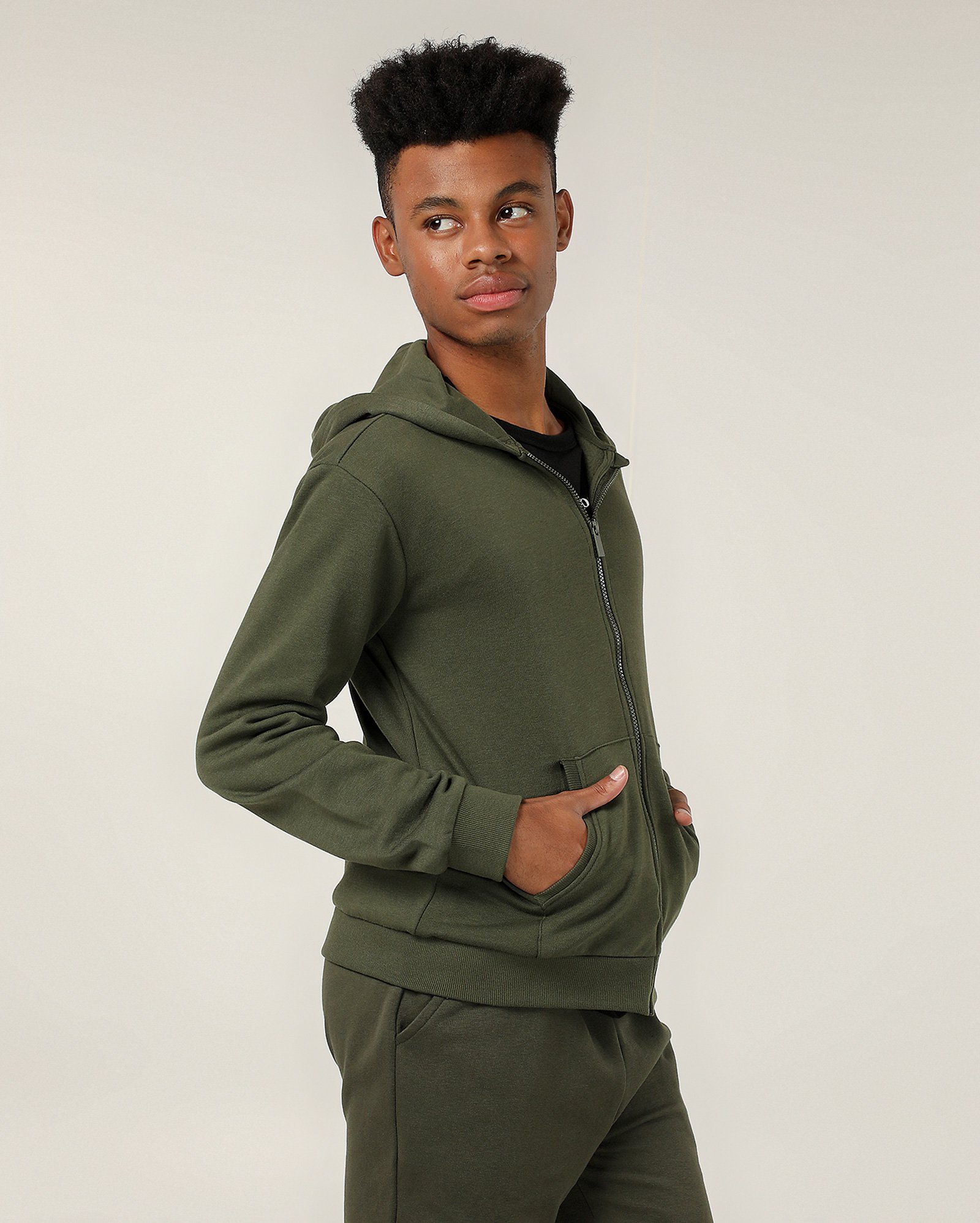 Blusa de moletom juvenil aberta com capuz e felpa - Verde Escuro | Pool