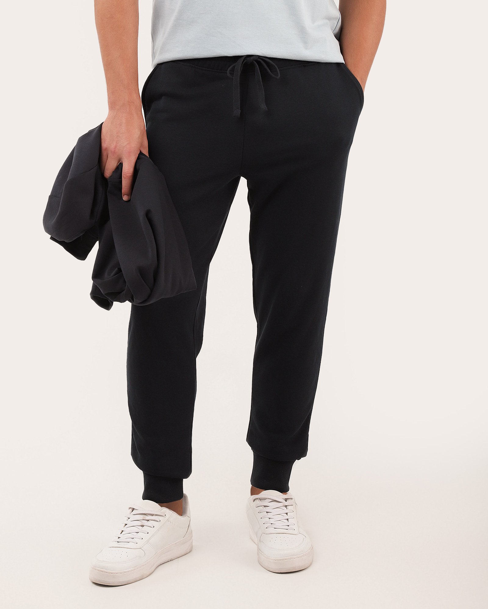 Calça de moletom masculina jogger cós elástico e amarração - Azul Escuro