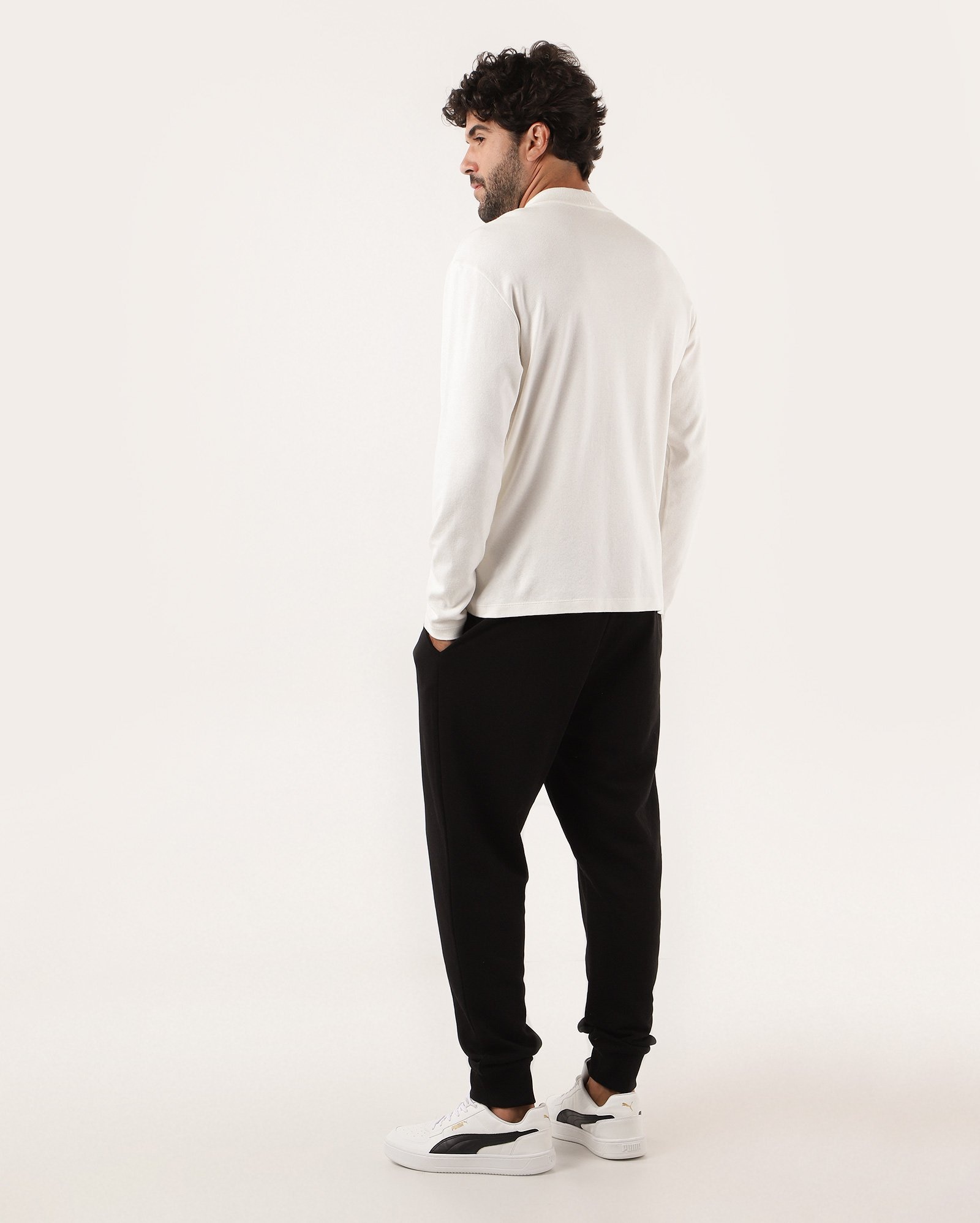 Calça de moletom masculina jogger cós elástico e amarração - Preto