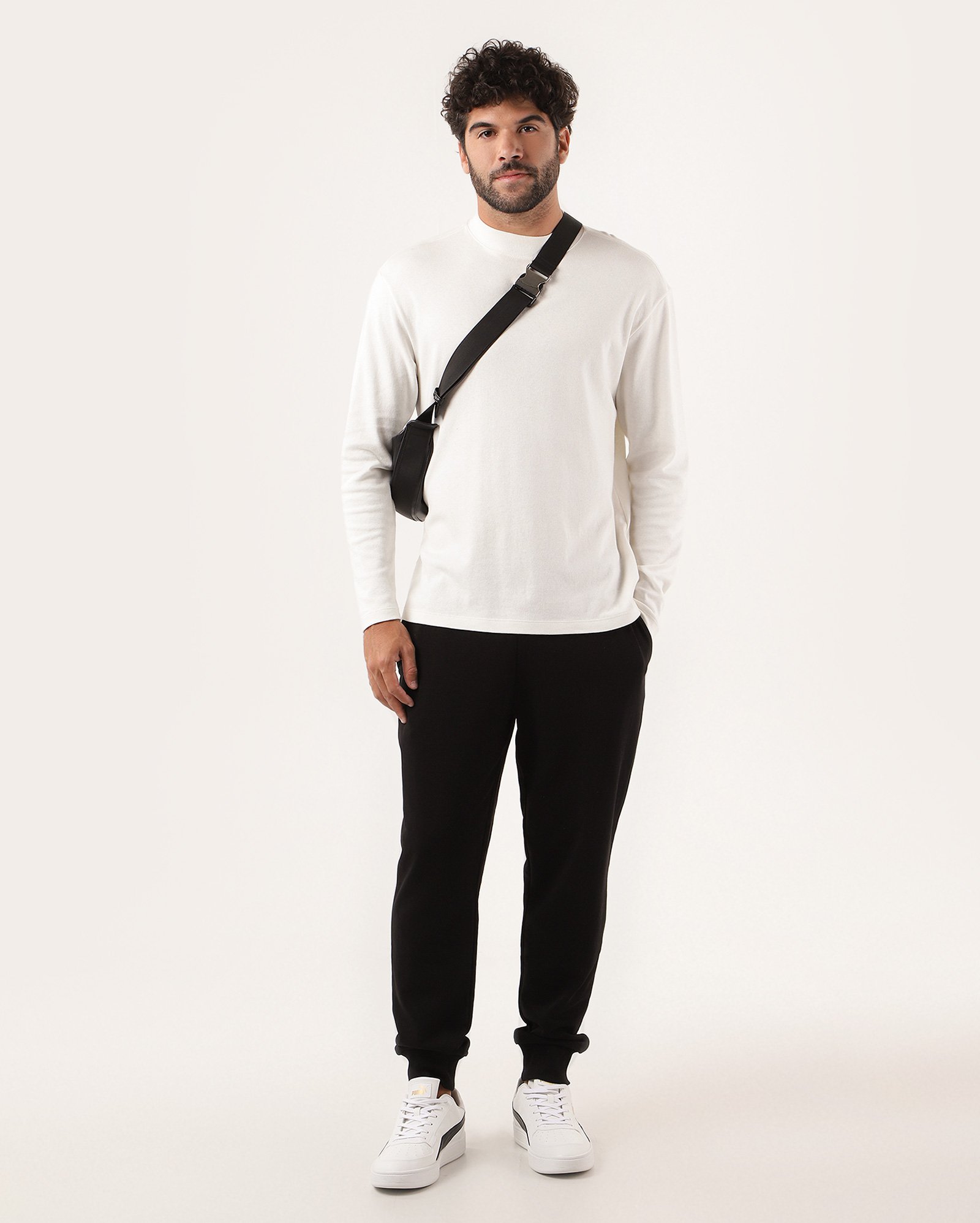 Calça de moletom masculina jogger cós elástico e amarração - Preto