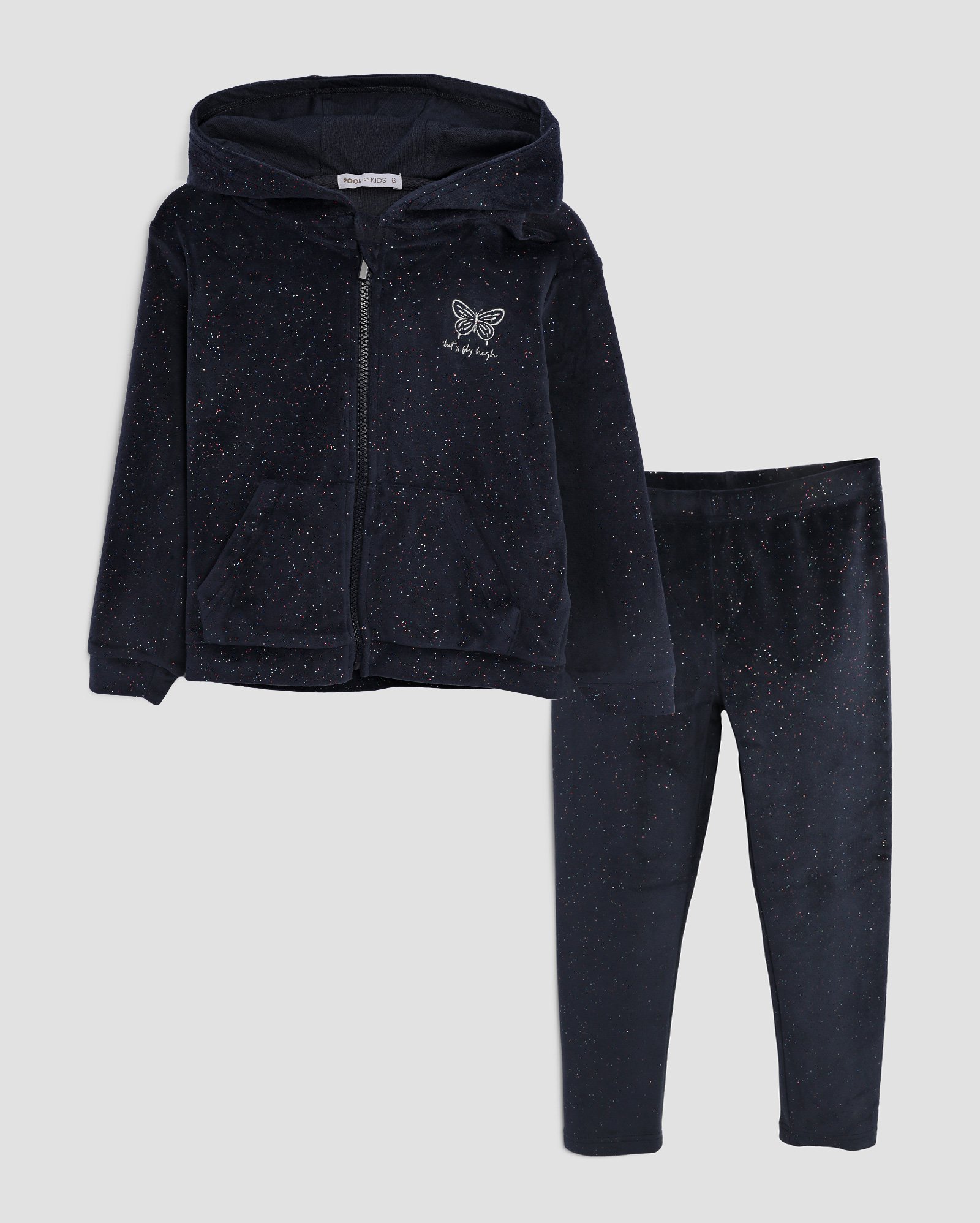 Conjunto longo infantil 2 peças fleece brilhoso 4-10A - Azul Escuro | Pool Kids