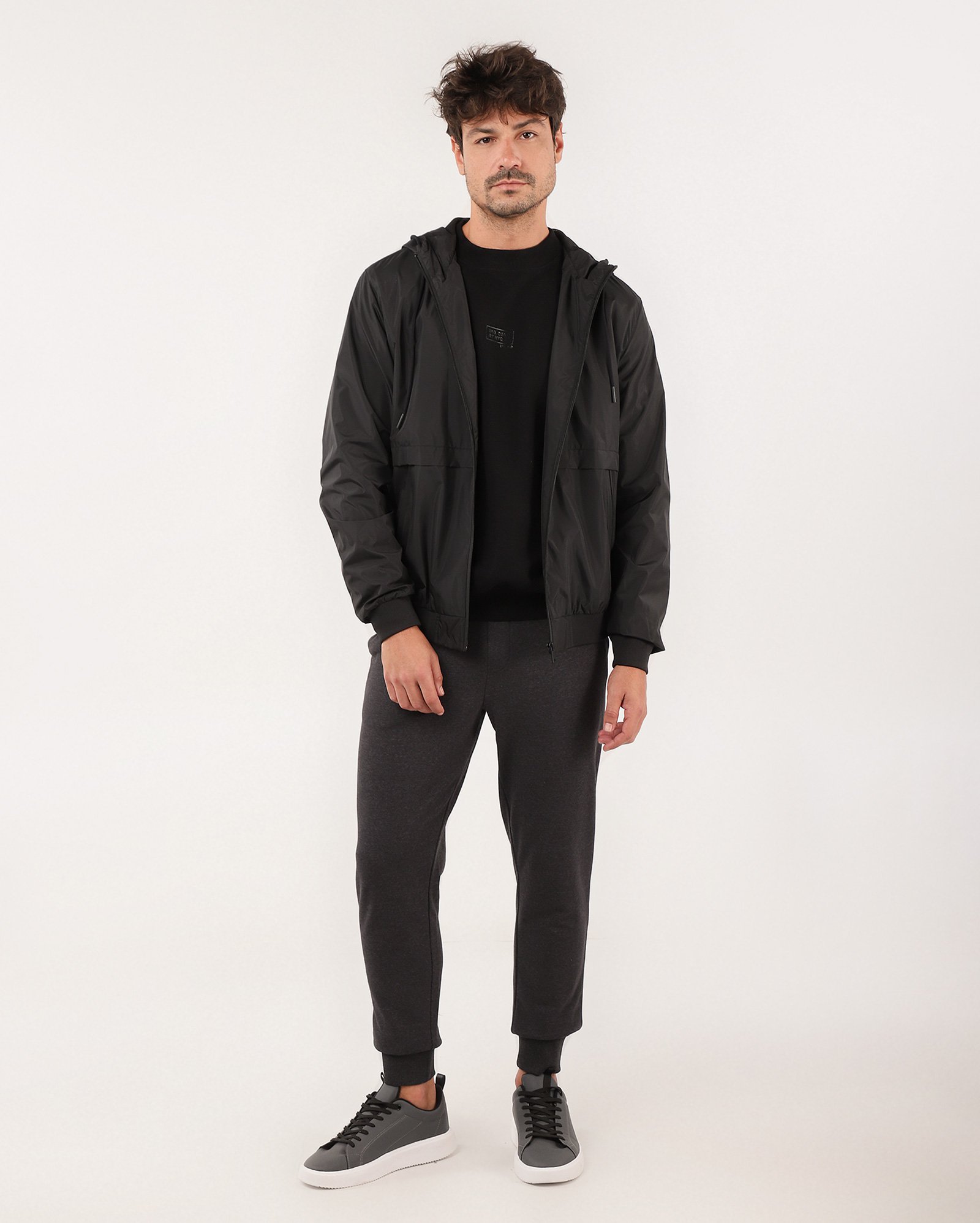 Calça de moletom masculina jogger com elástico - Cinza Escuro
