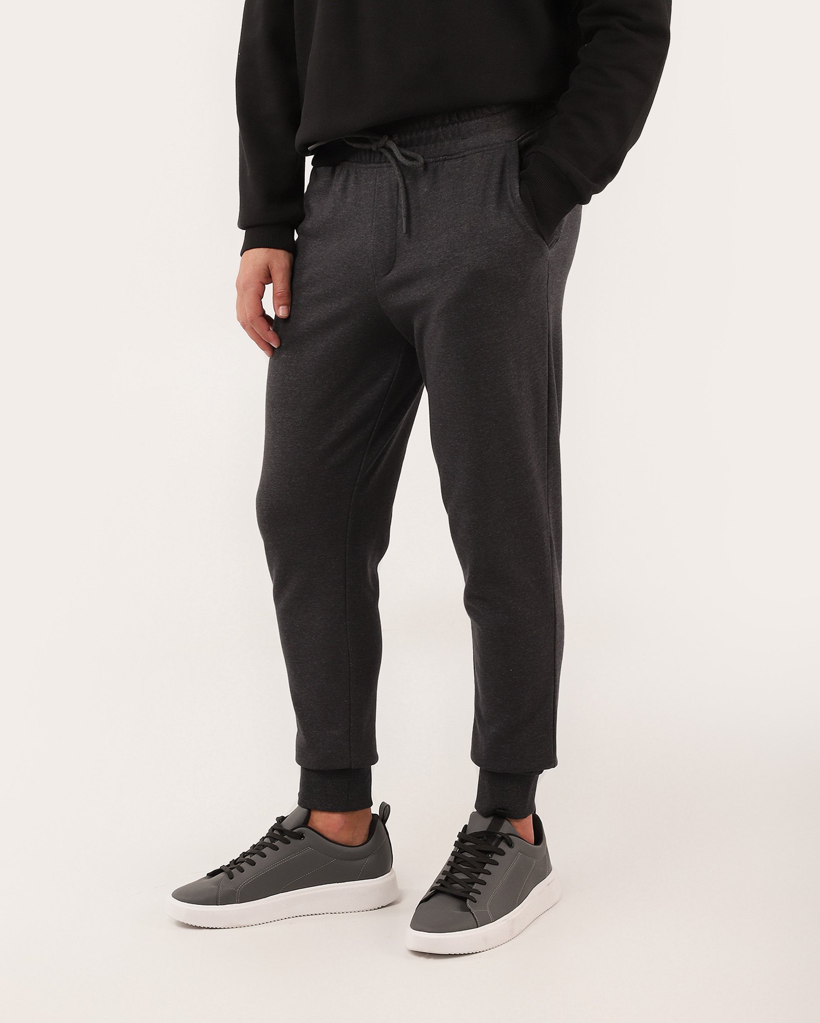 Calça de moletom masculina jogger com elástico - Cinza Escuro