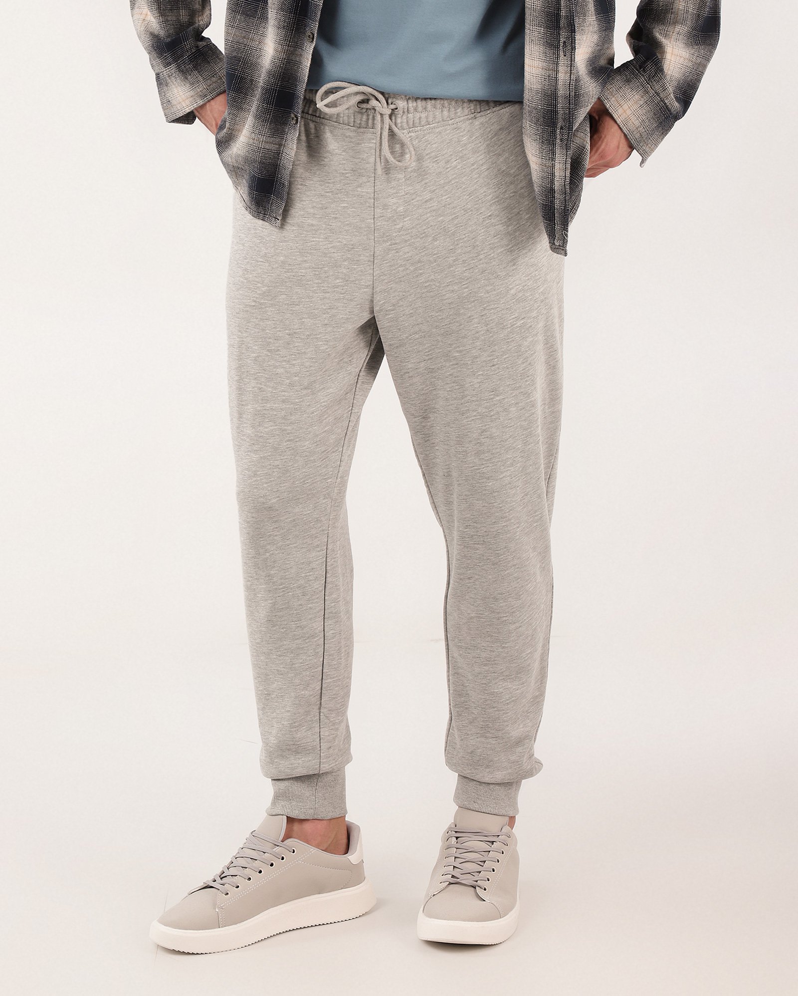 Calça de moletom masculina jogger com elástico - Cinza Claro